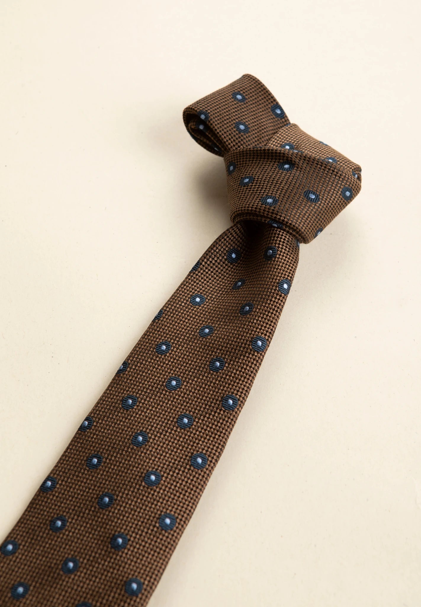 Cravatta marrone poi azzurri blu seta cotone-Angelico