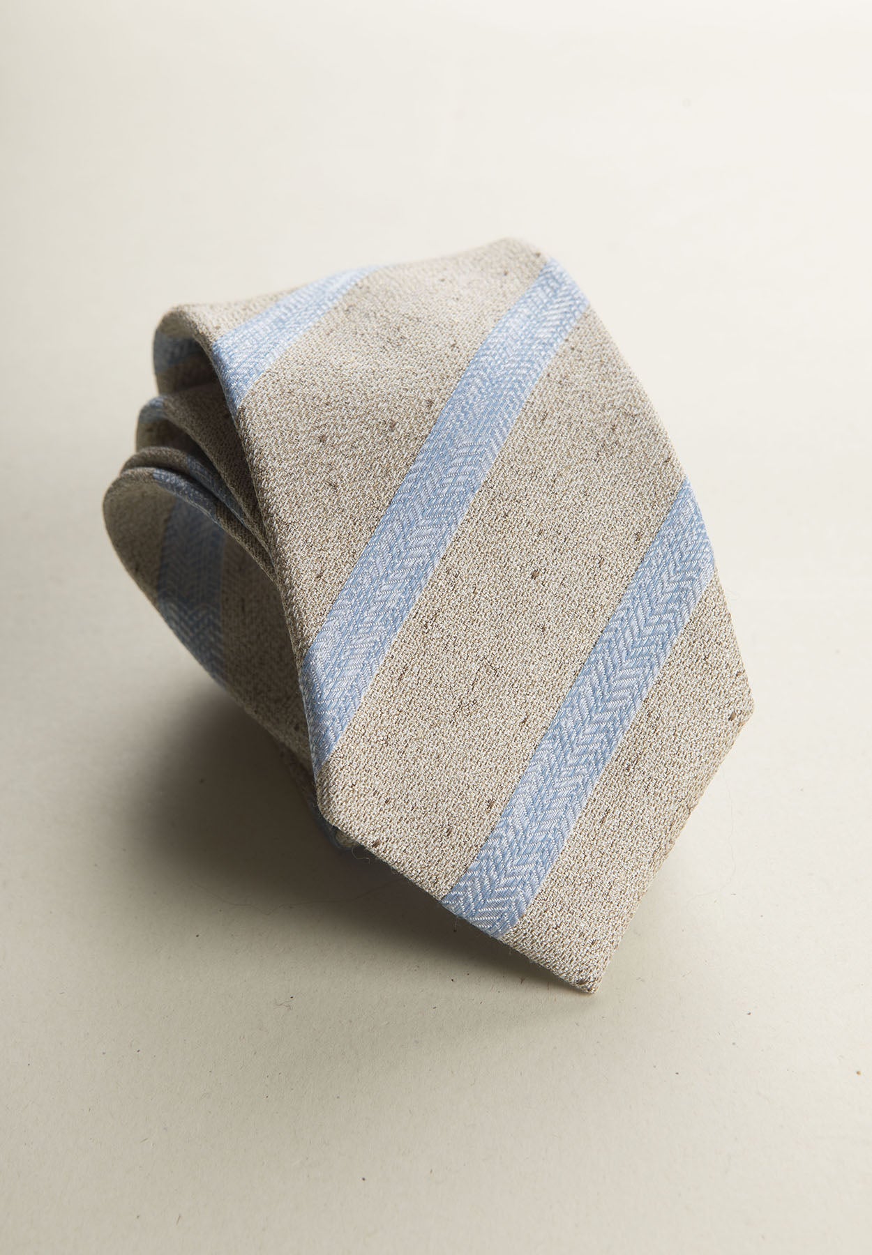 Beige regimental light blue silk cotton tie