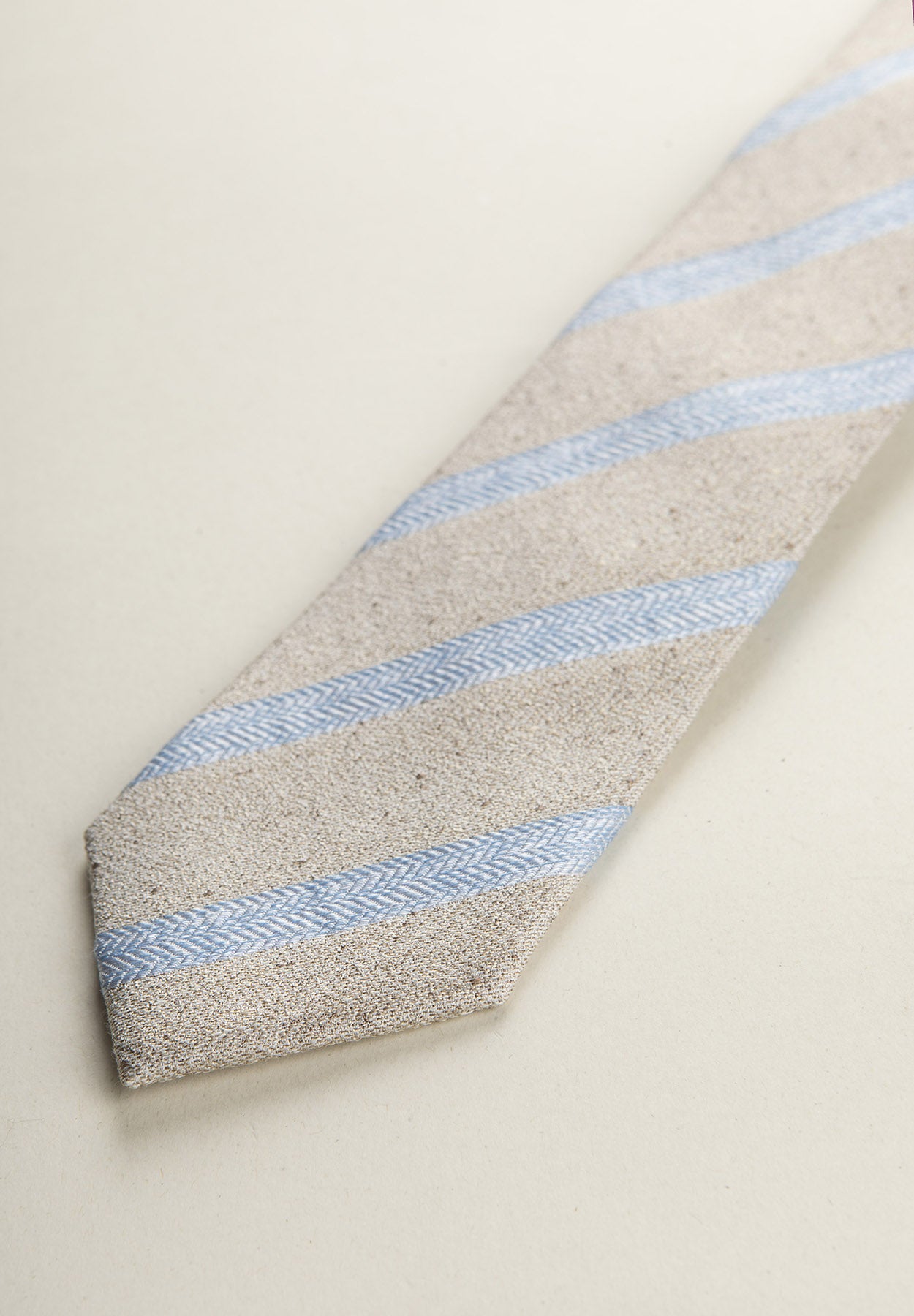 Beige regimental light blue silk cotton tie