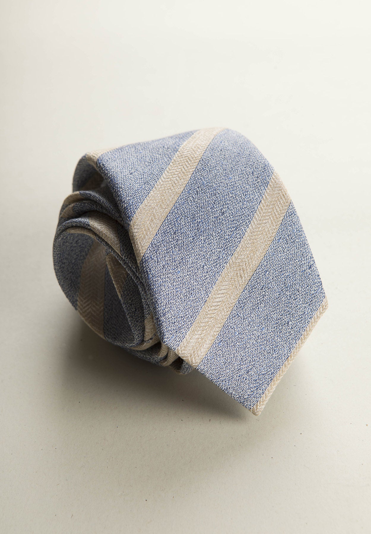 Regimental blue beige silk cotton tie