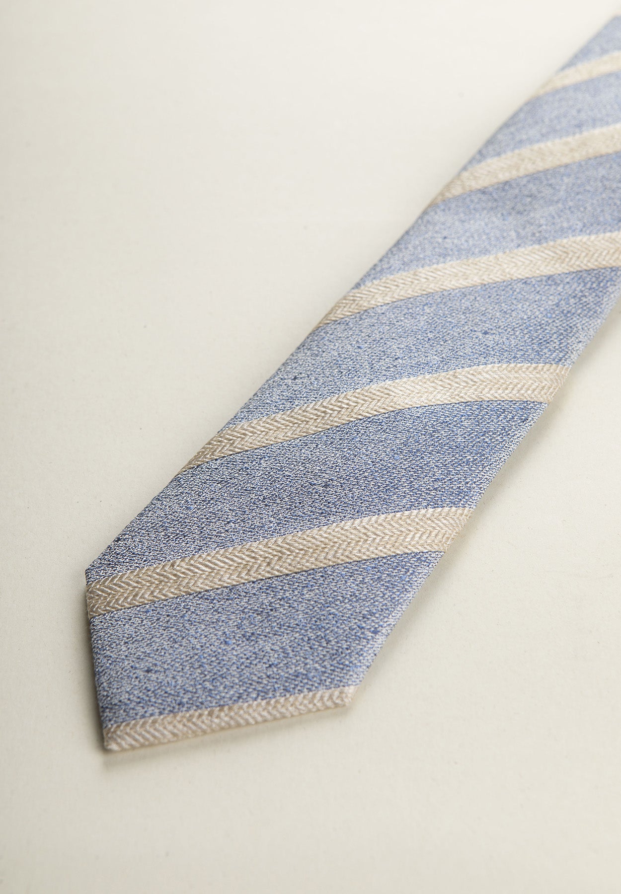 Regimental blue beige silk cotton tie