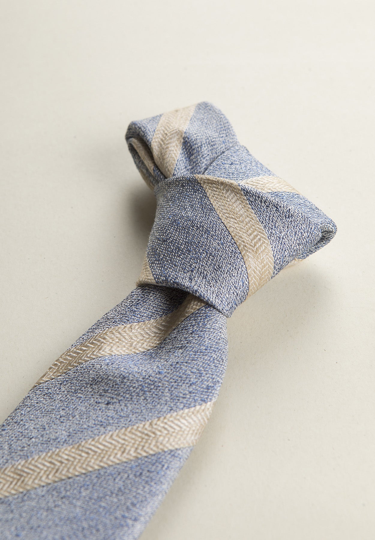 Regimental blue beige silk cotton tie