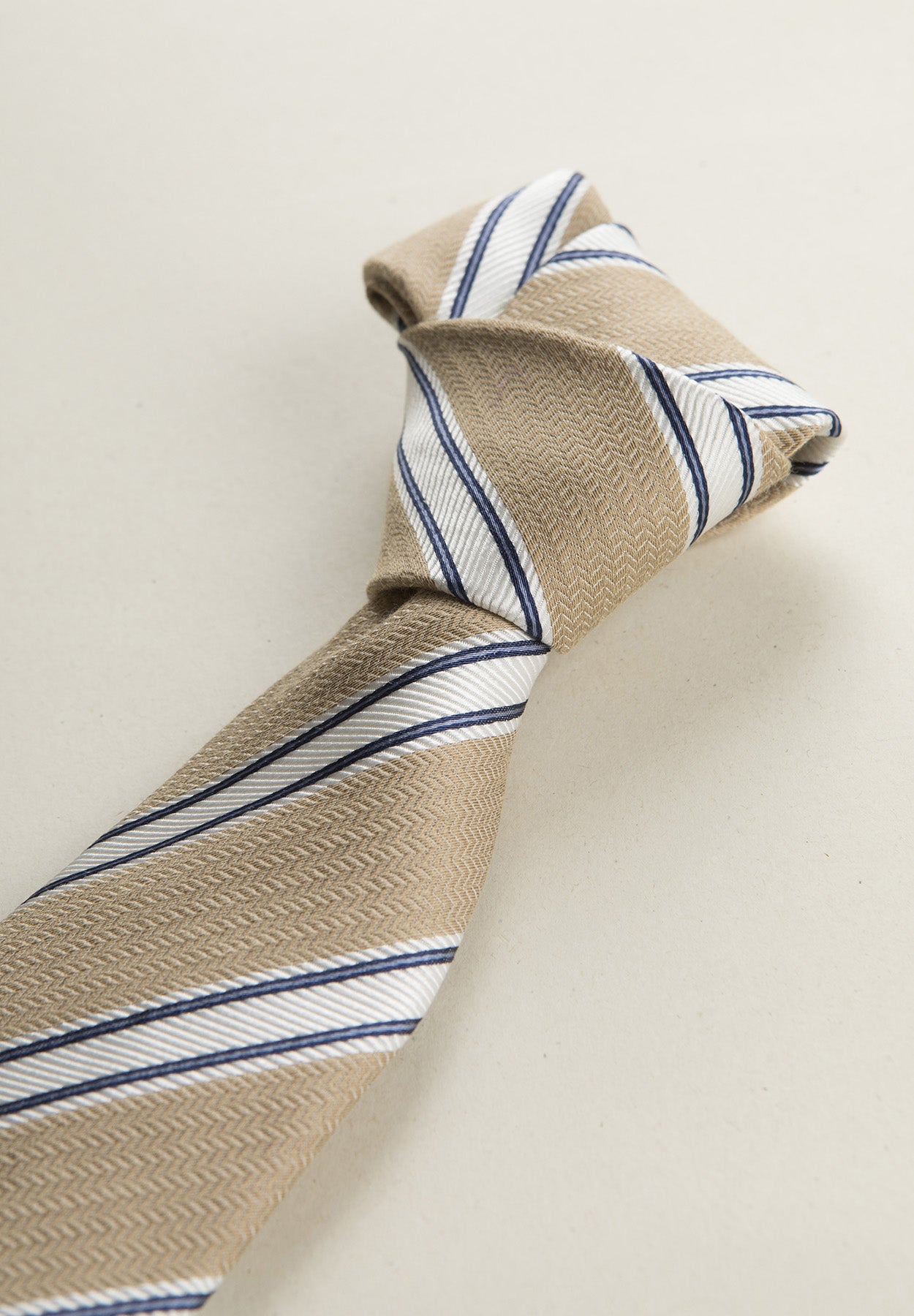 Beige regimental silk cotton tie