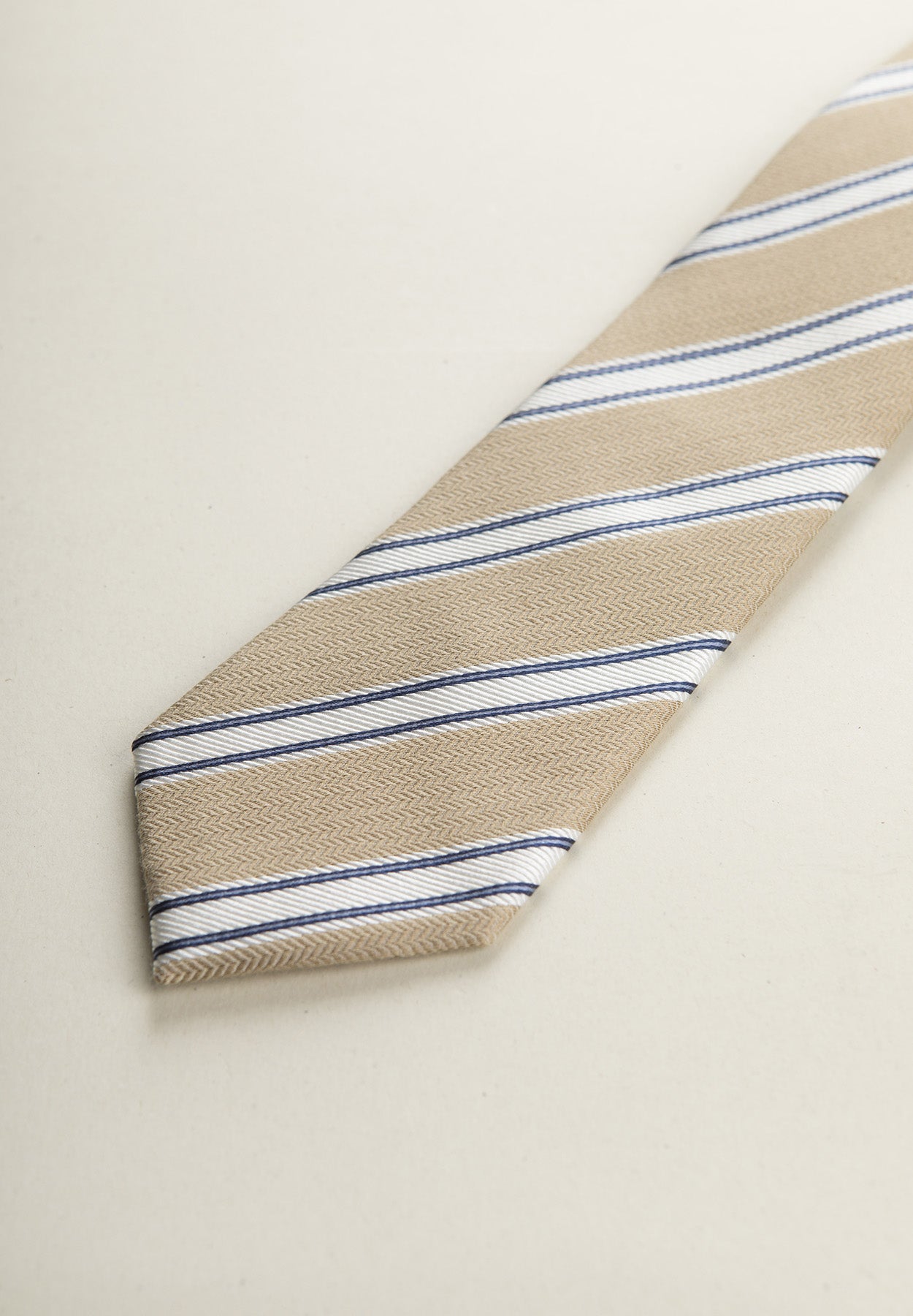 Beige regimental silk cotton tie