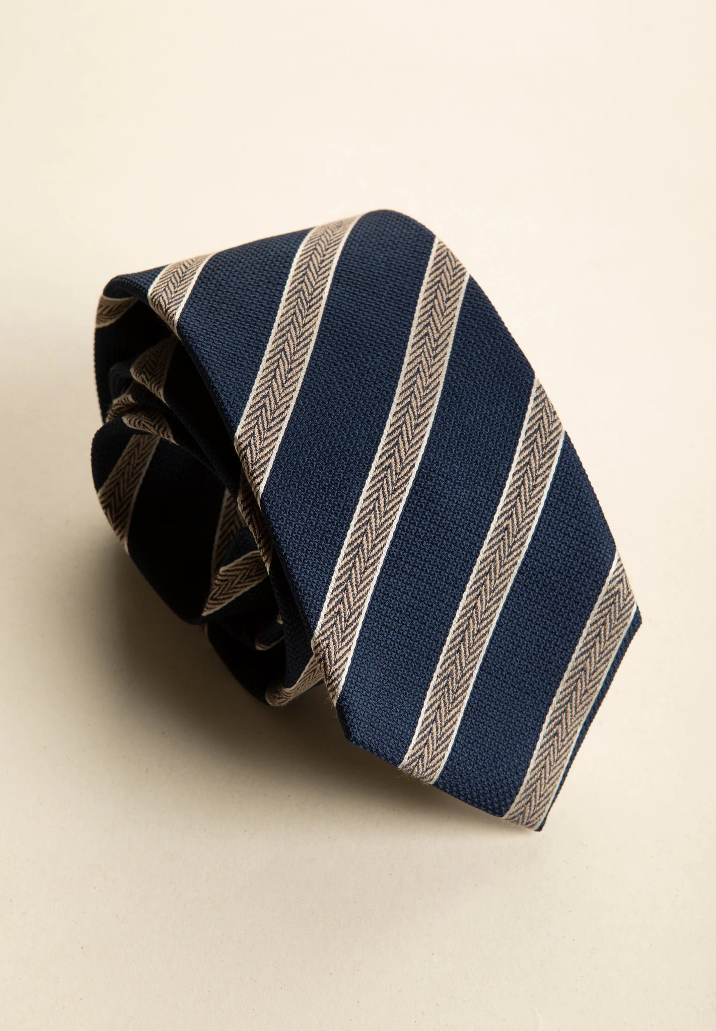 Cravatta blu beige regimental resca seta cotone-Angelico