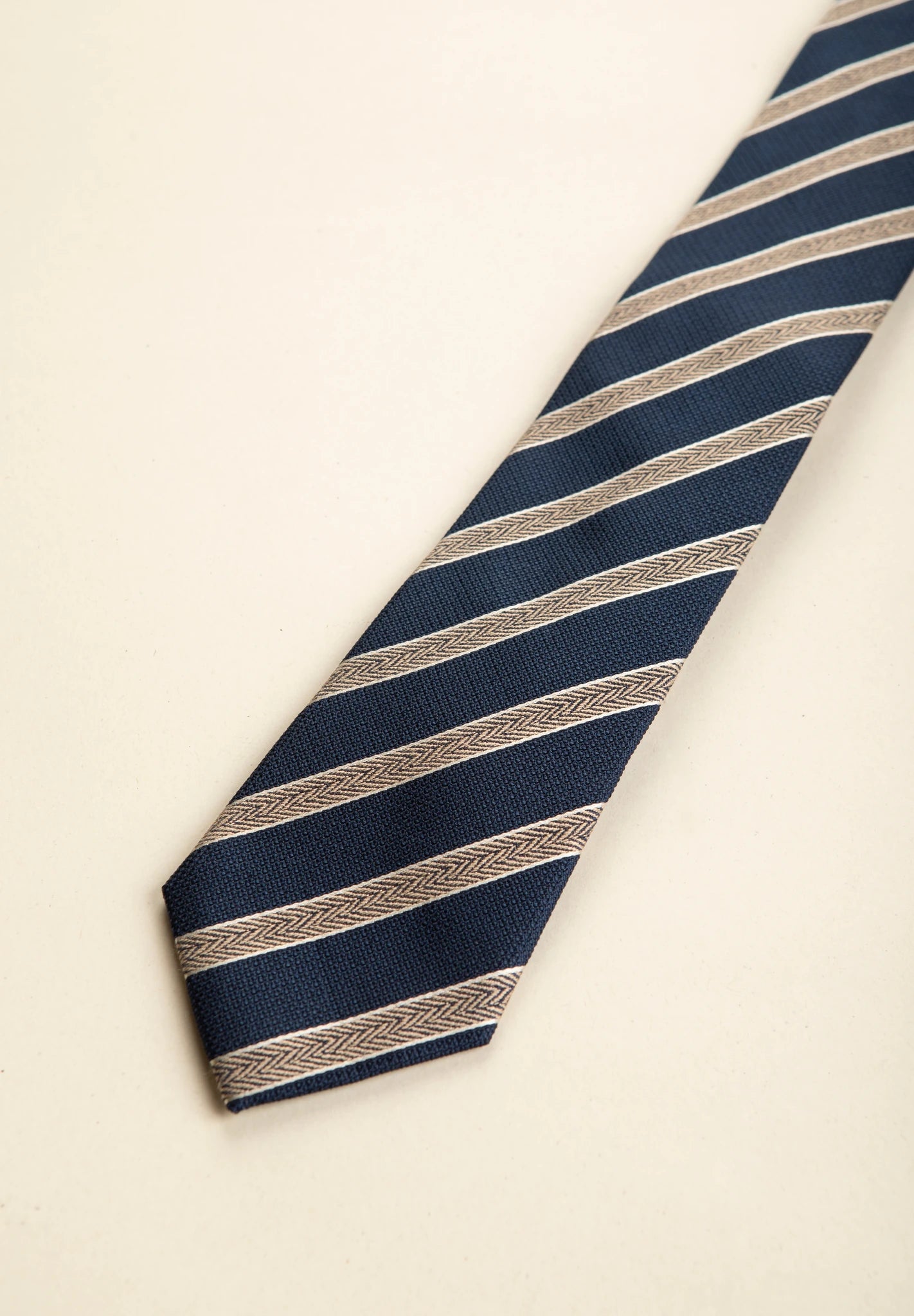 Cravatta blu beige regimental resca seta cotone-Angelico