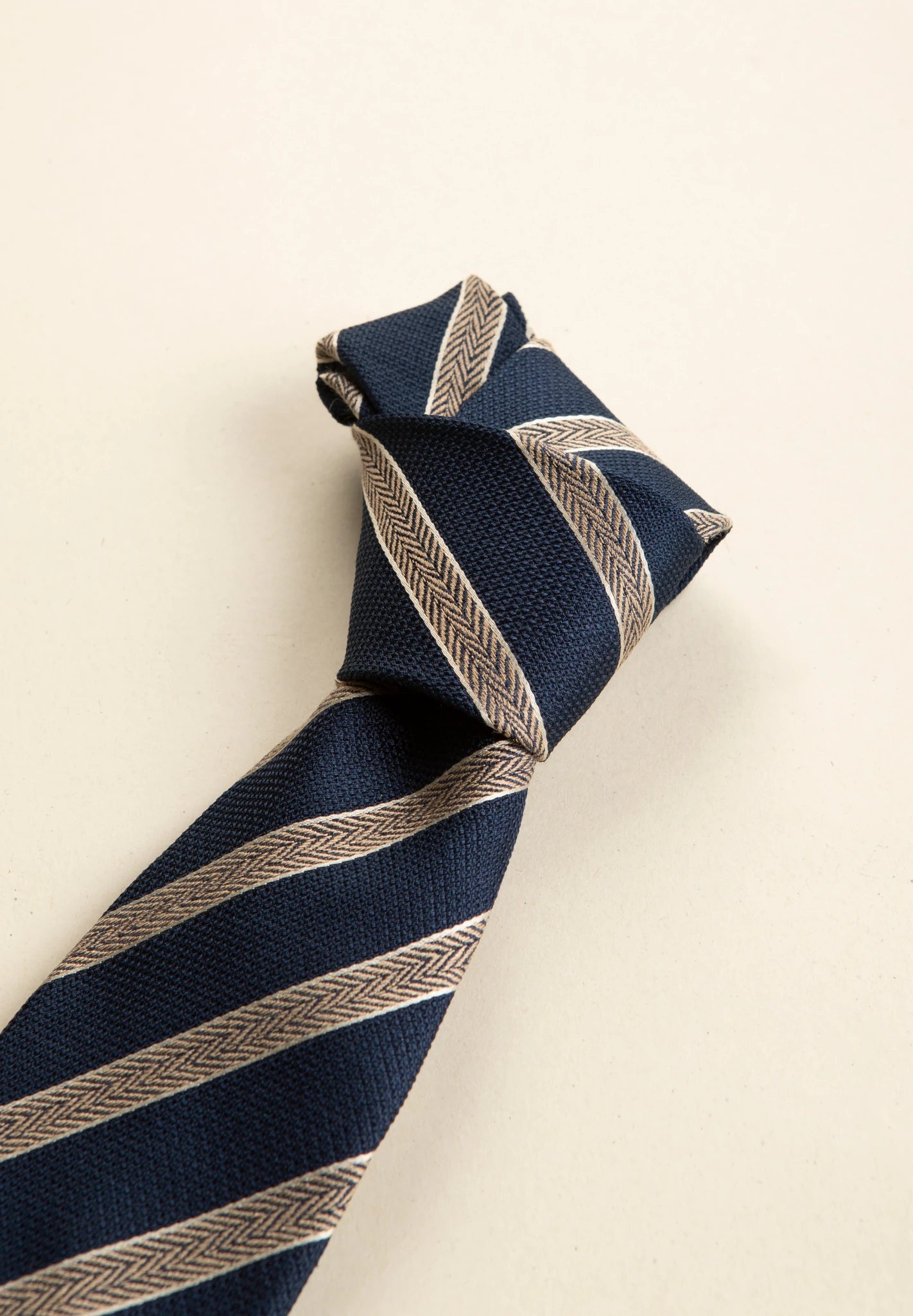 Cravatta blu beige regimental resca seta cotone-Angelico