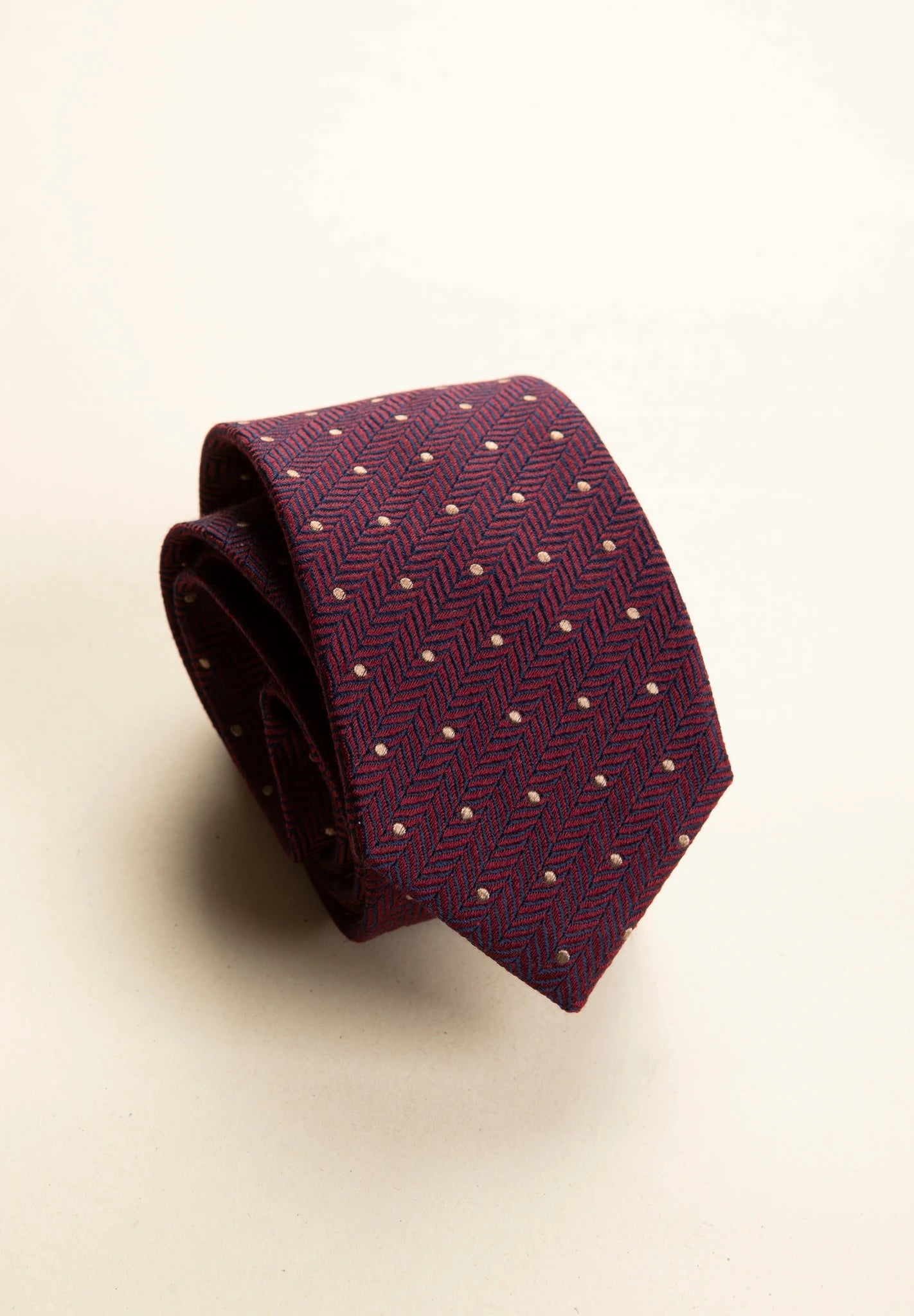 Cravatta bordeaux resca pois blu seta cotone-Angelico