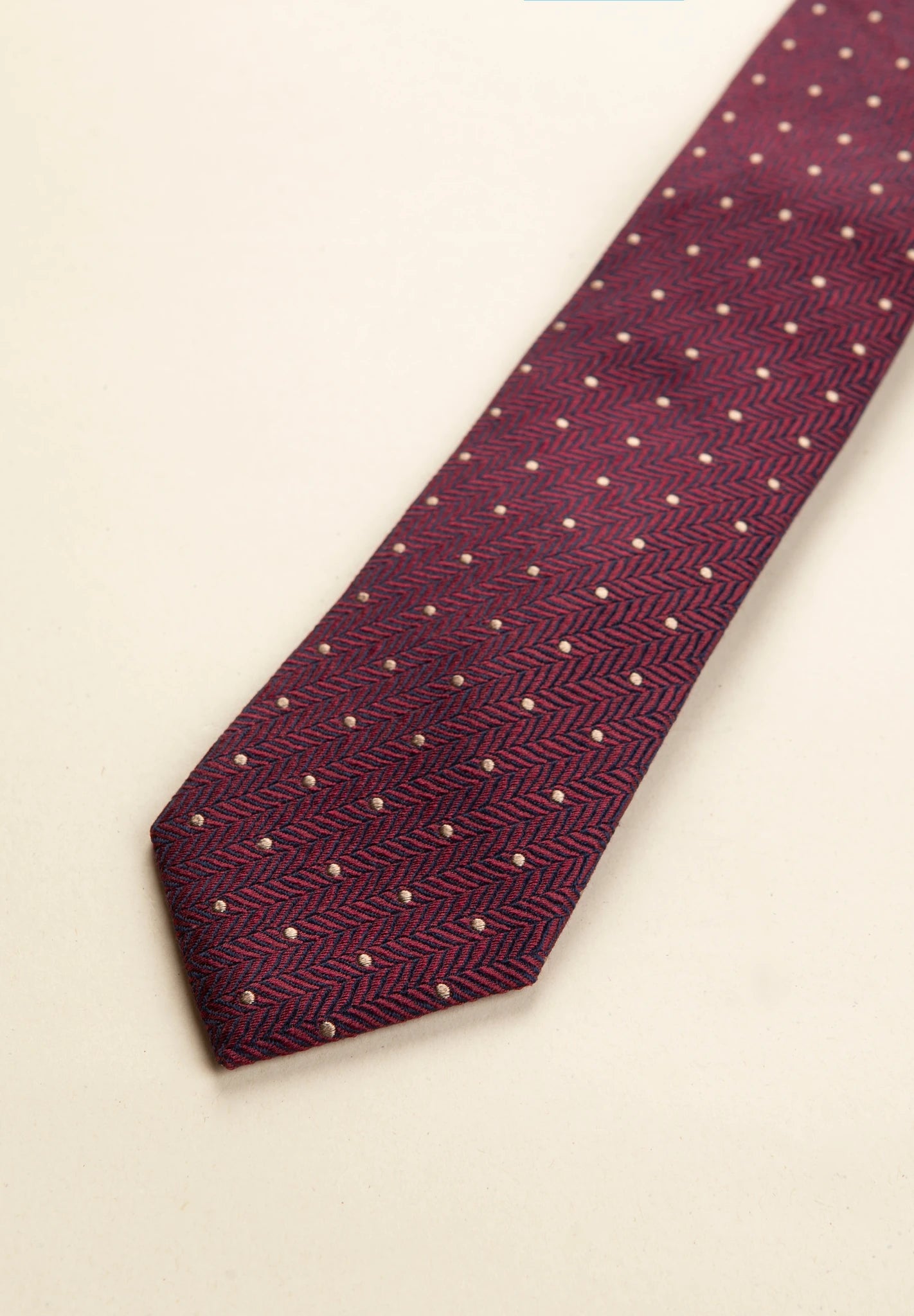 Cravatta bordeaux resca pois blu seta cotone-Angelico