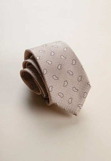 Beige Seidenkrawatte mit Tropfenmuster