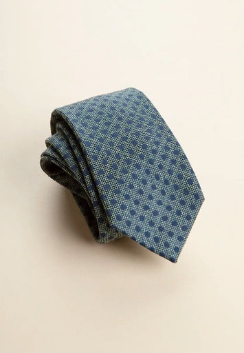 Cravatta verde pois blu cotone seta