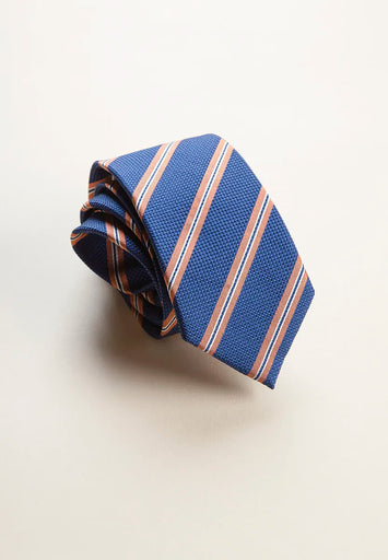 Regimental blue orange silk tie 