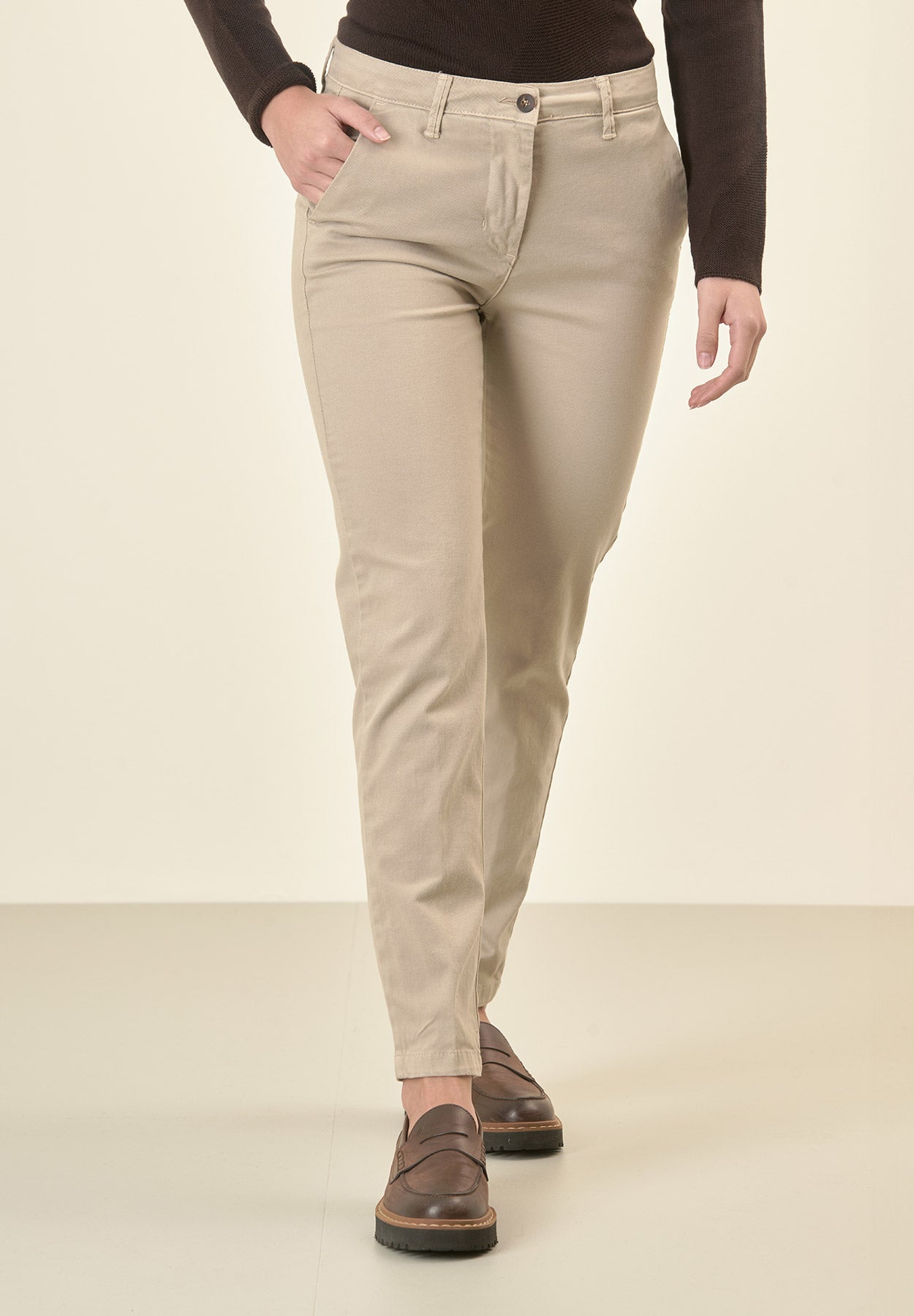 Pantalone beige chinos cotone stretch-Angelico