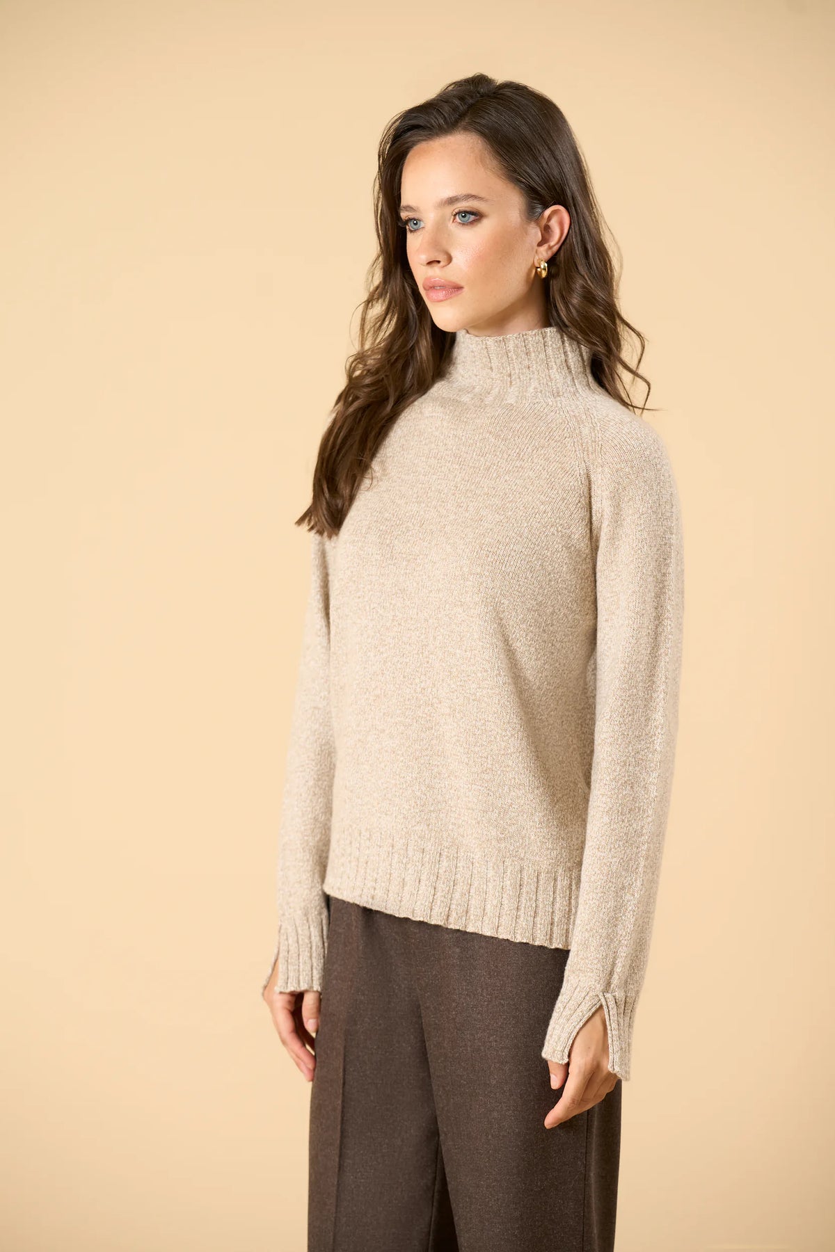 Mouliné wool blend beige turtleneck Angelico 4
