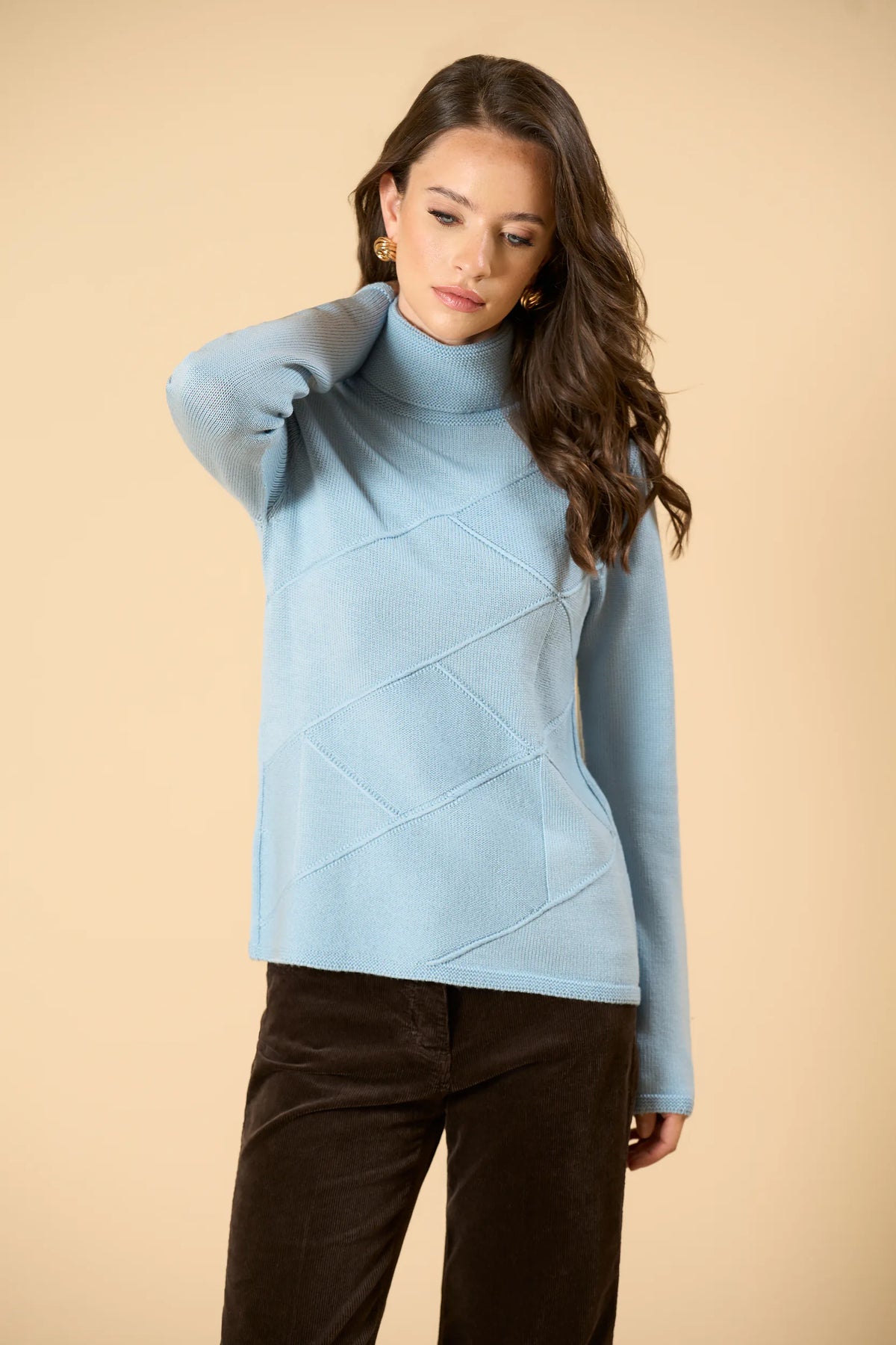 Blue turtleneck sweater with argyle pattern Angelico 1