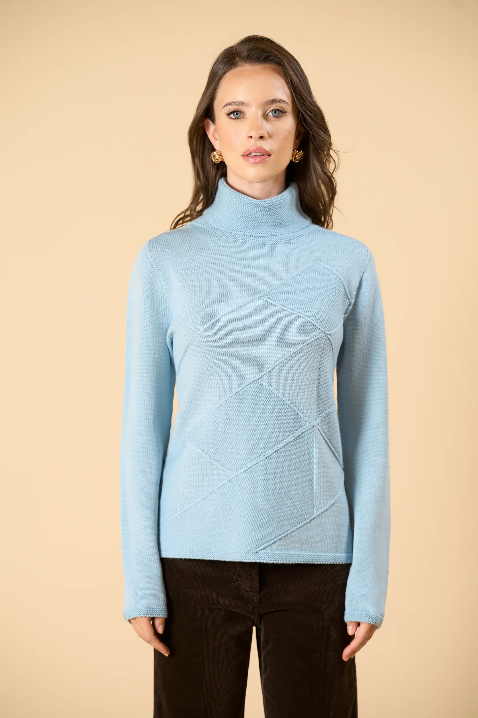 Blue turtleneck sweater with argyle pattern Angelico 5
