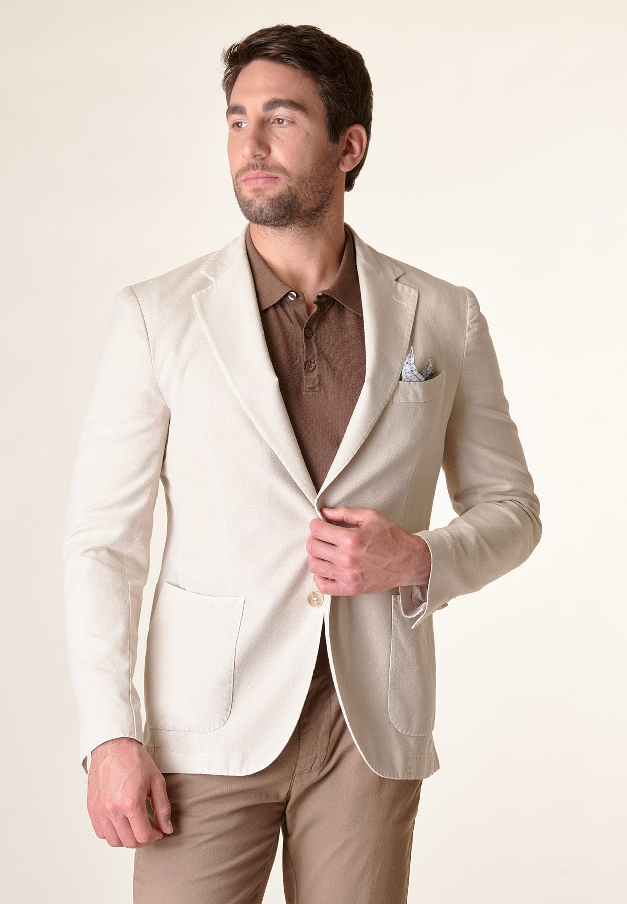 Beige cotton-linen unlined custom fit jacket