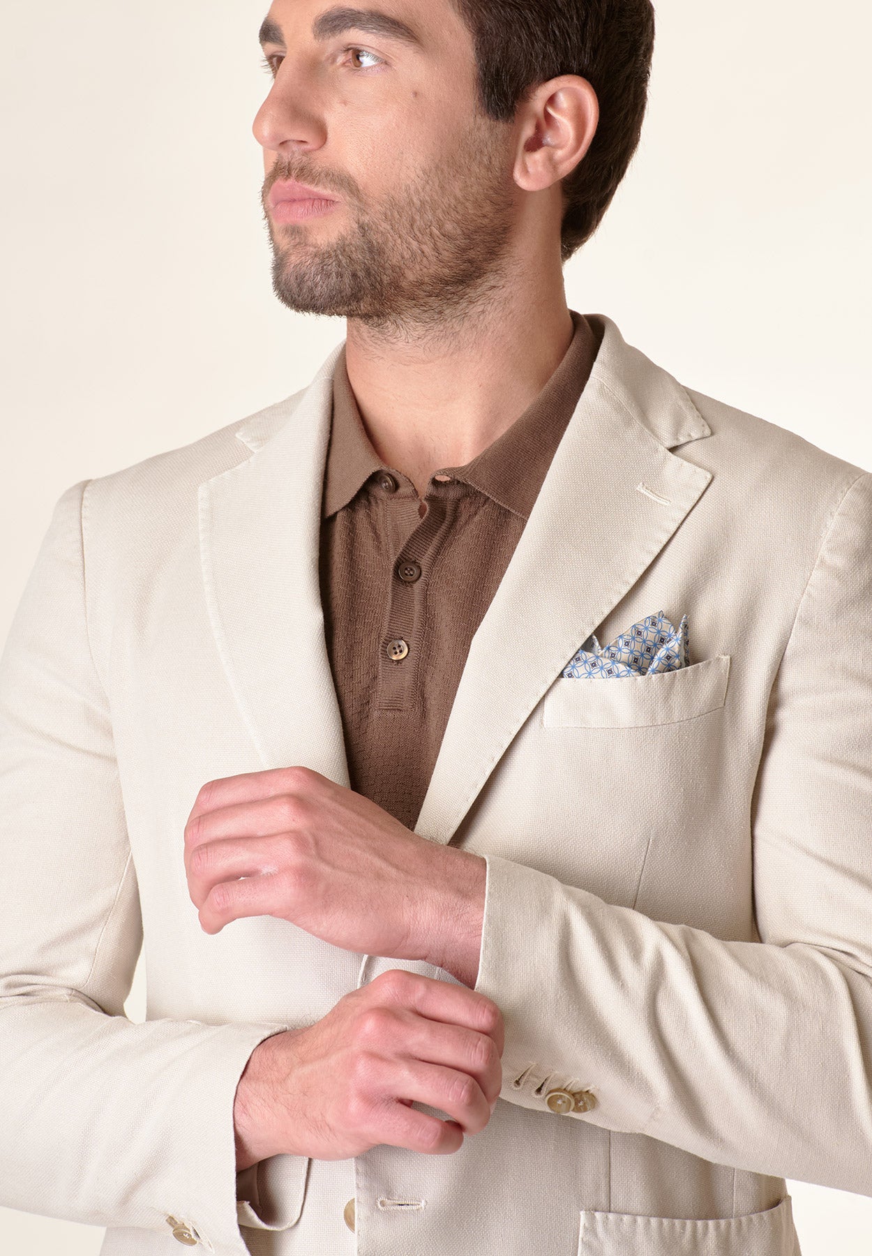 Beige cotton-linen unlined custom fit jacket