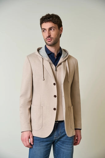 Giacca beige jersey con cappuccio e pettorina