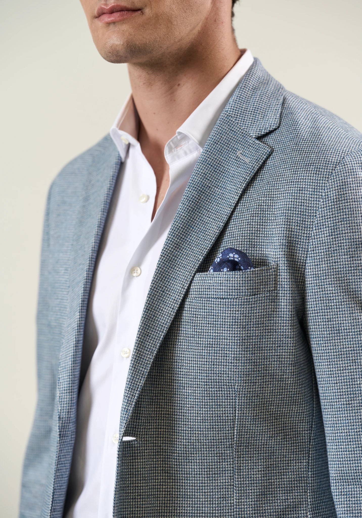 Light blue jersey cotton linen houndstooth custom fit jacket Angelico 2