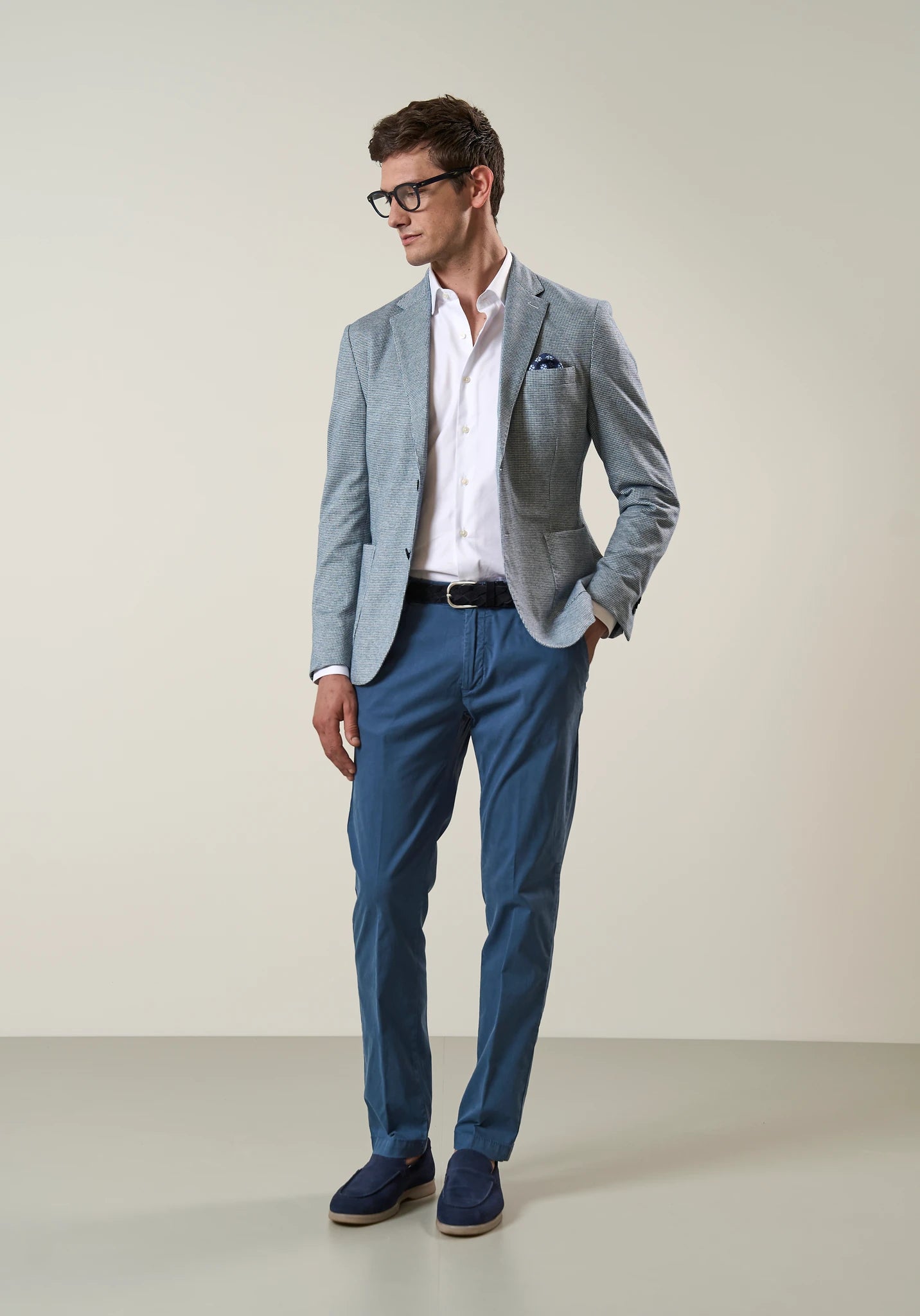 Light blue jersey cotton linen houndstooth custom fit jacket Angelico 3