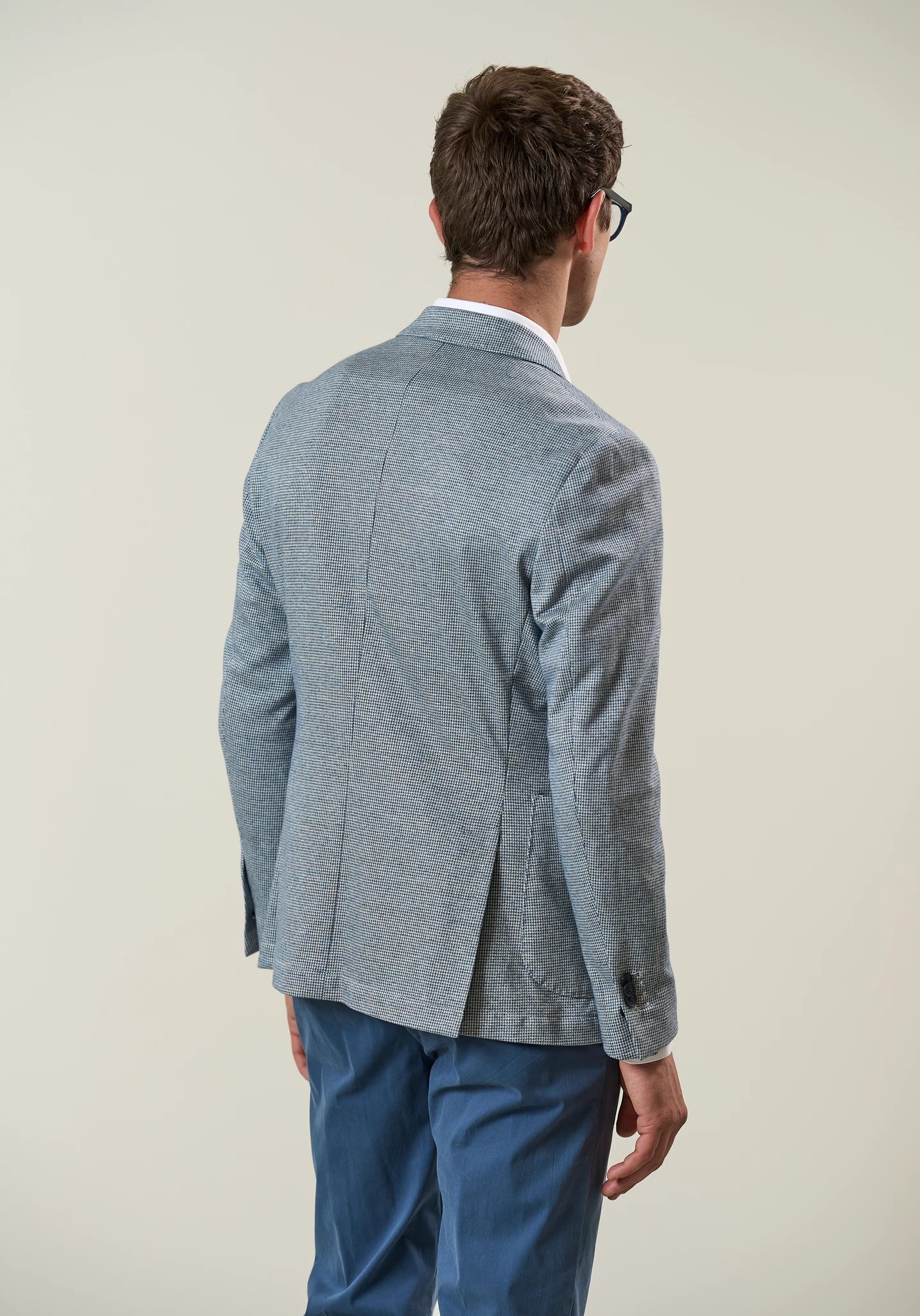 Light blue jersey cotton linen houndstooth custom fit jacket Angelico 4
