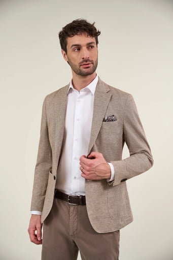 Giacca beige jersey cotone lino pied de poule custom fit