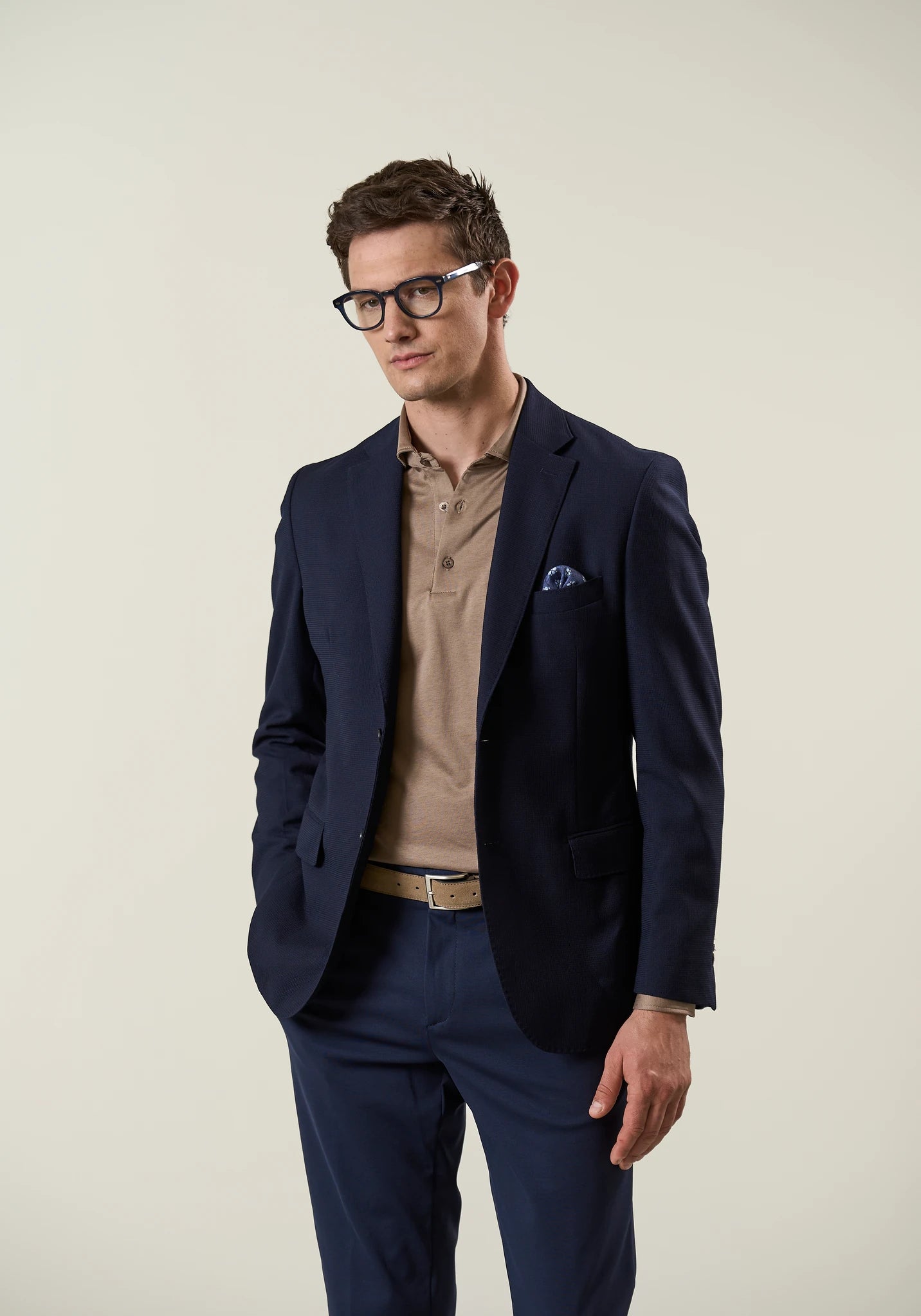 Blue unlined wool jacket micro-weave custom fit | Angelico