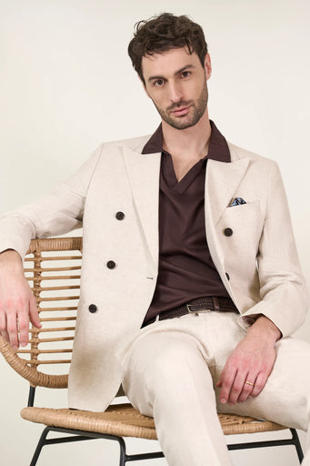 Giacca beige naturale doppiopetto lino custom fit