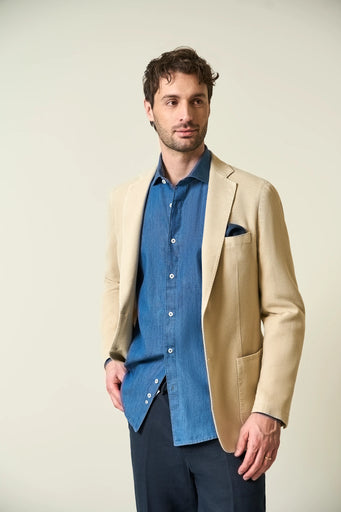 Beige custom fit cotton linen armor jacket