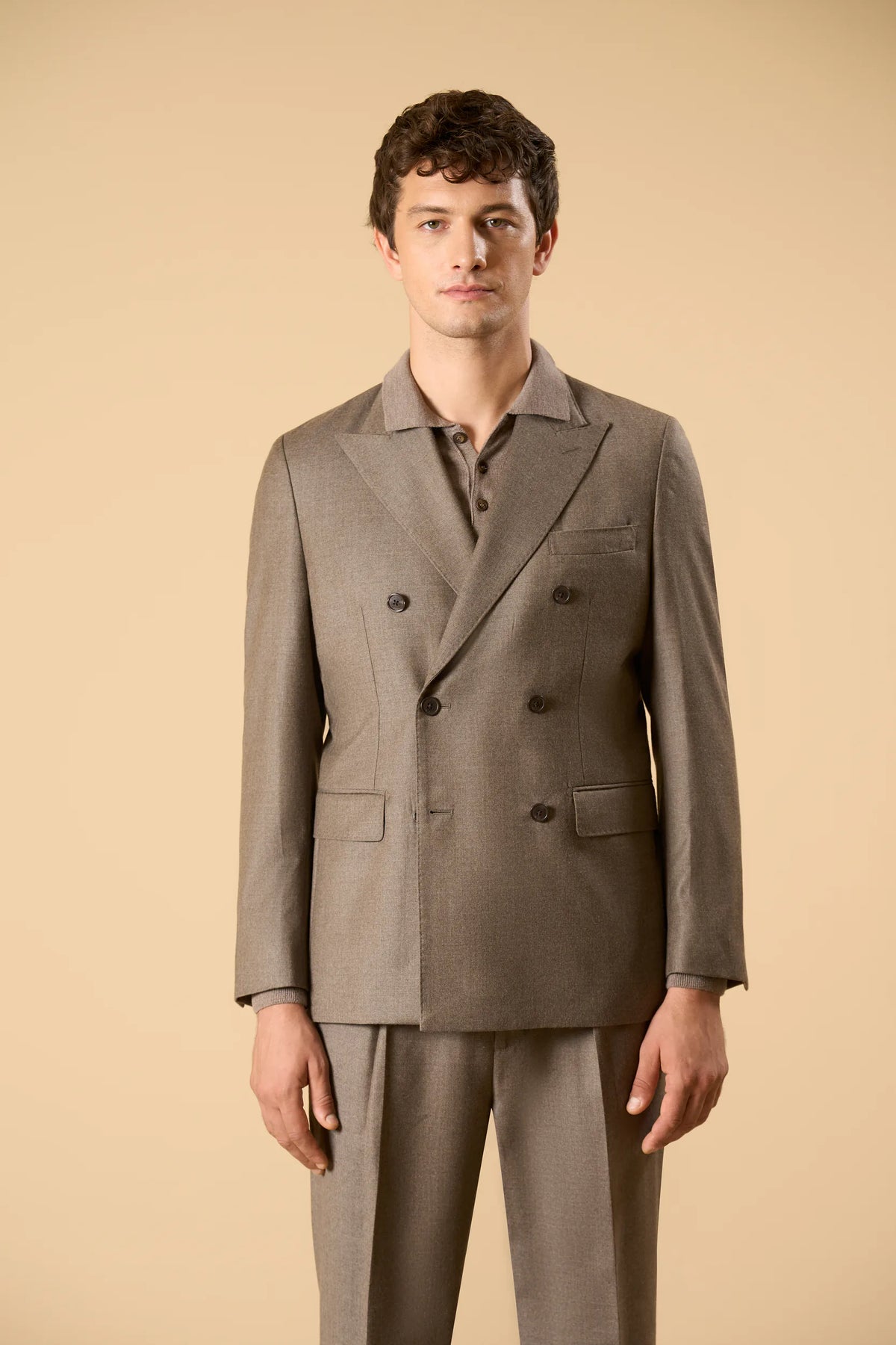 Giacca doppiopetto beige flanella lana vergine super 100's custom fit