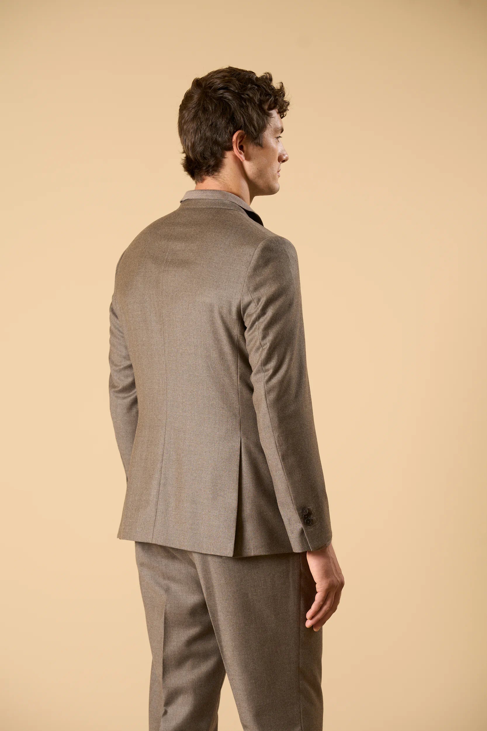 Giacca doppiopetto beige flanella lana vergine super 100's custom fit Angelico 8