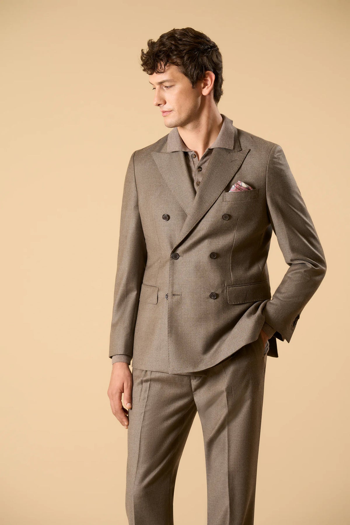 Giacca doppiopetto beige flanella lana vergine super 100's custom fit