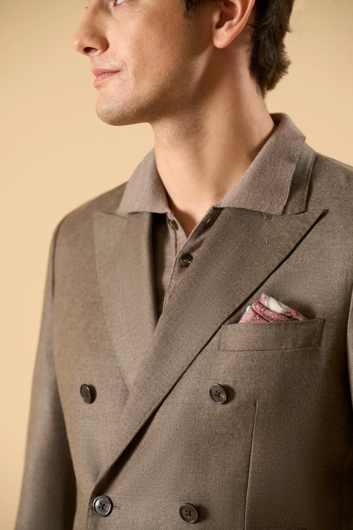 Giacca doppiopetto beige flanella lana vergine super 100's custom fit