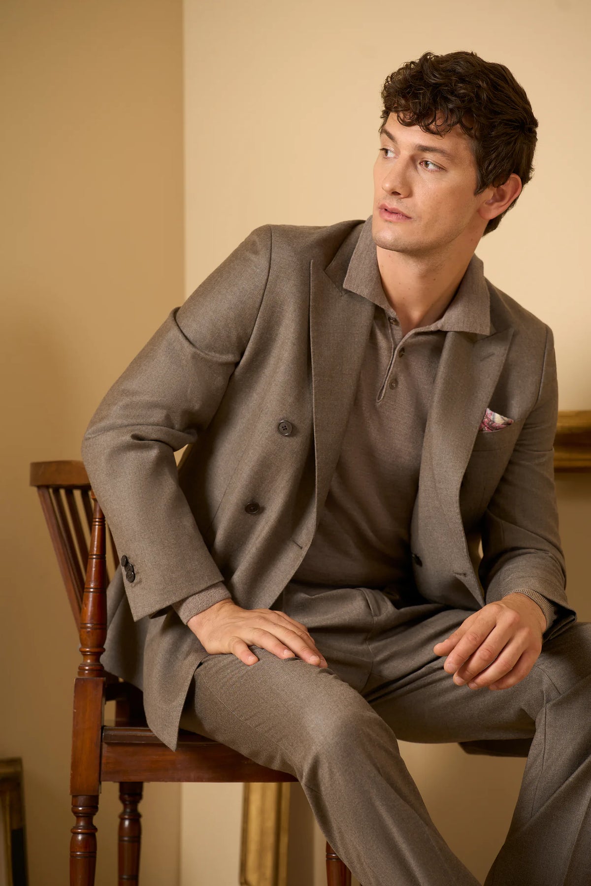 Giacca doppiopetto beige flanella lana vergine super 100's custom fit