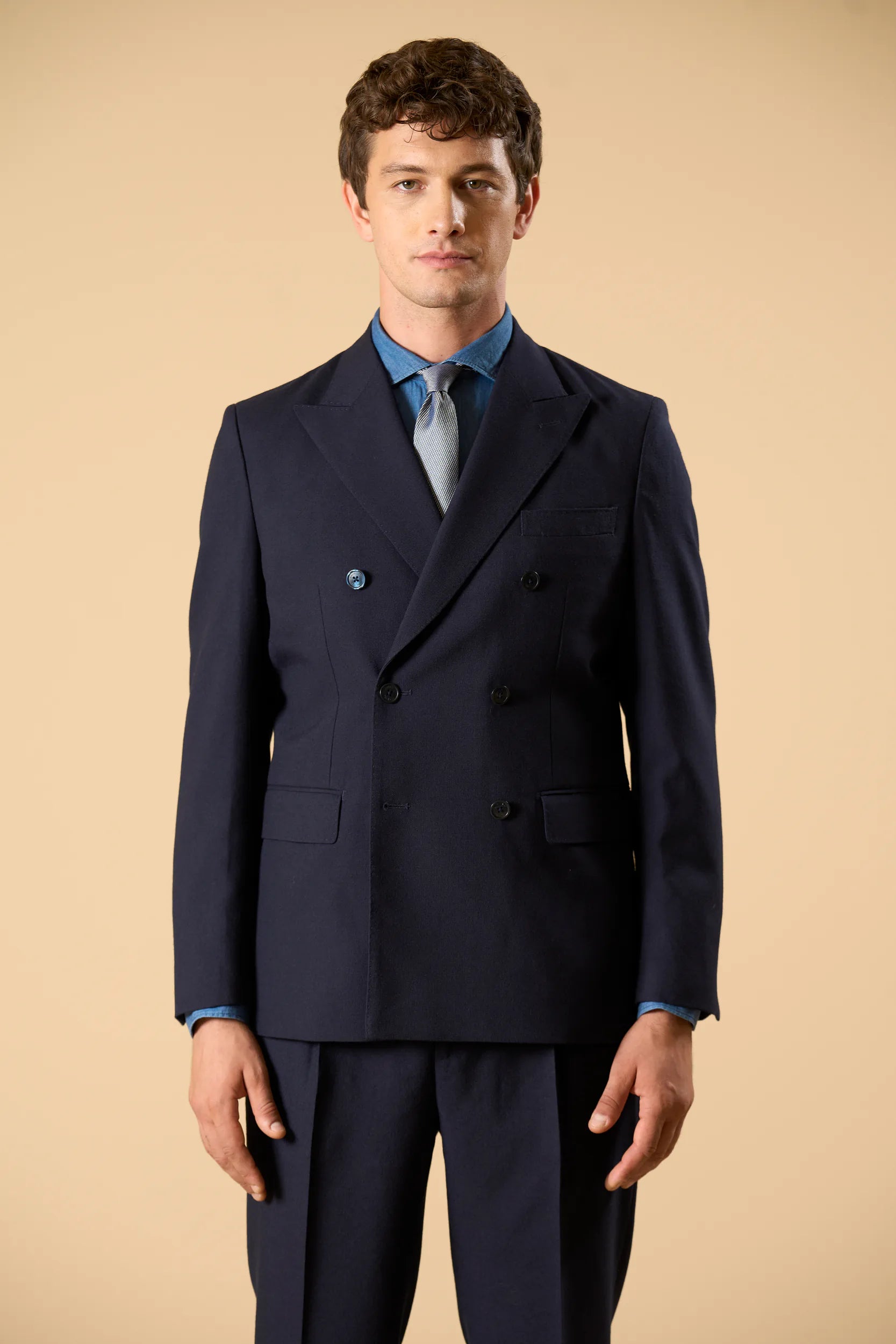 Giacca blu doppiopetto lana vergine merinos custom fit Angelico 7