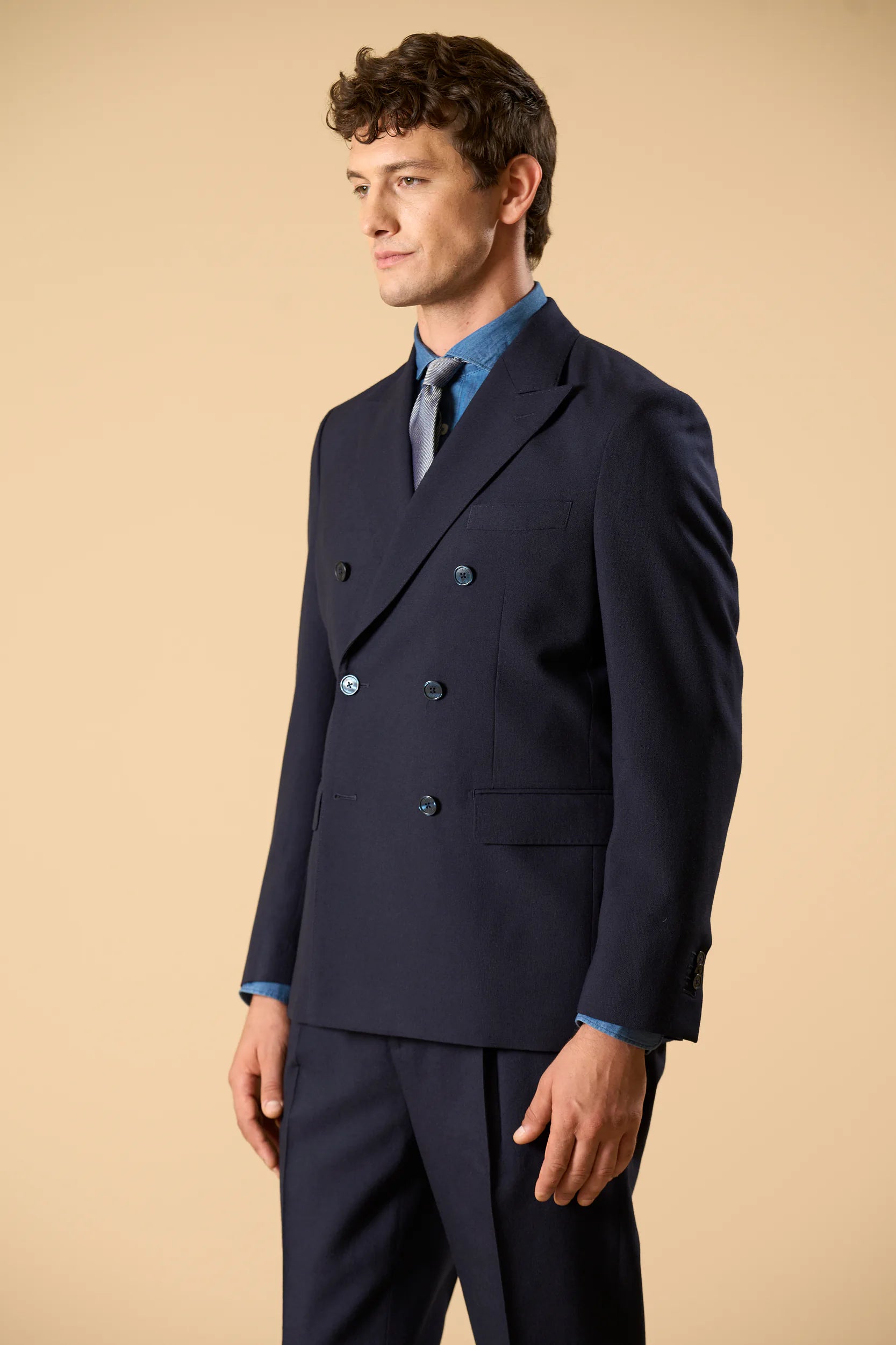 Giacca blu doppiopetto lana vergine merinos custom fit Angelico 4