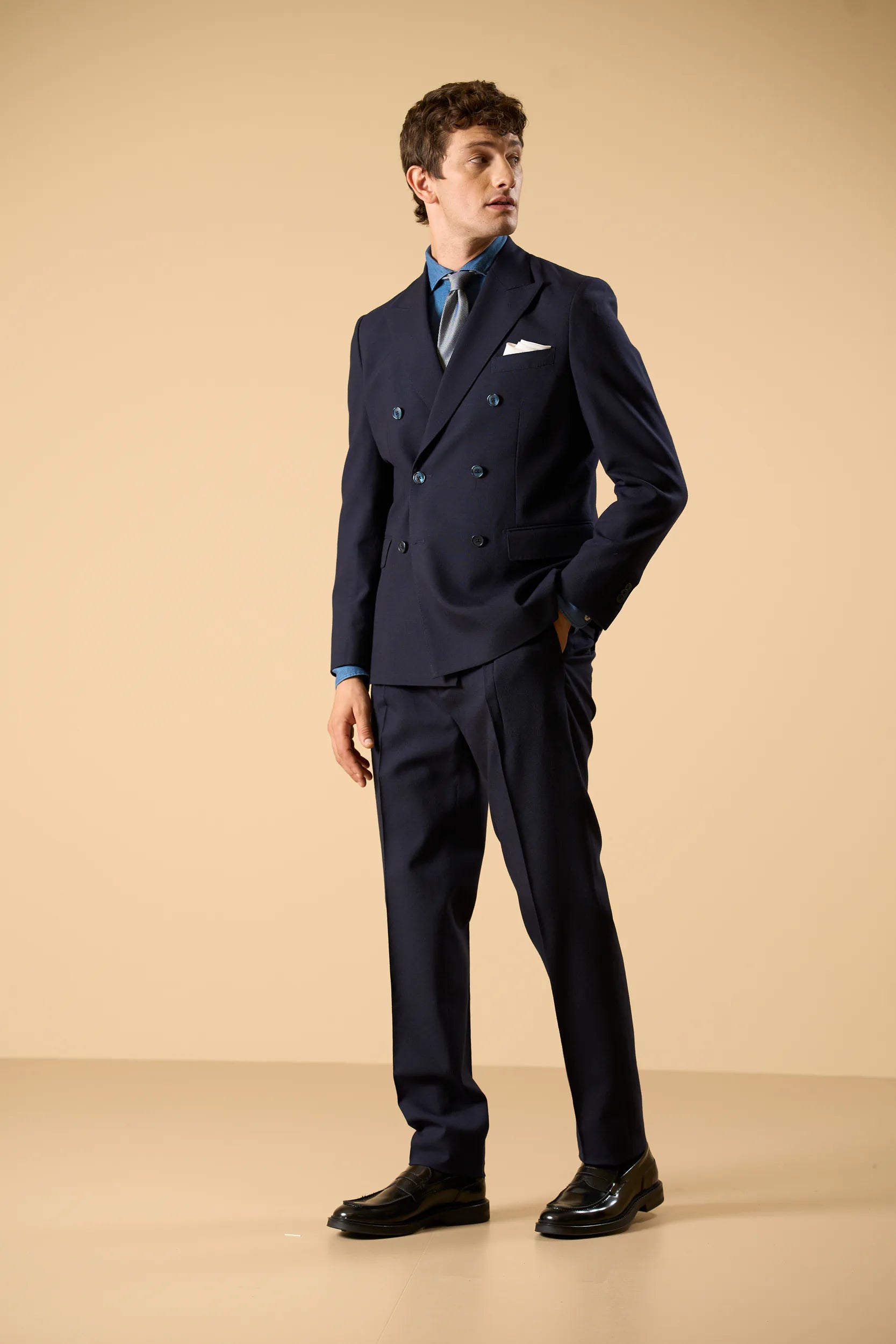 Giacca blu doppiopetto lana vergine merinos custom fit Angelico 6