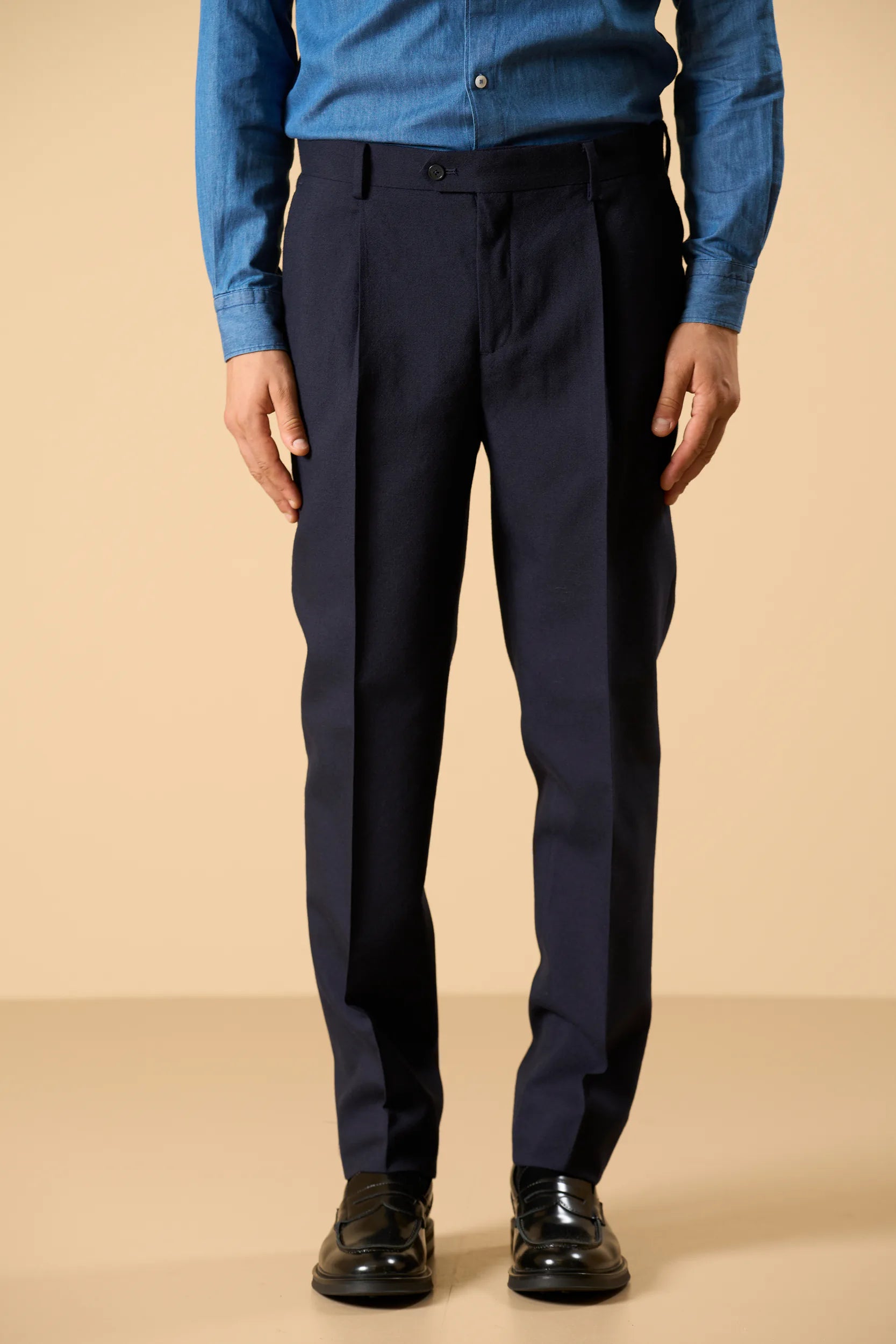 Pantalone blu lana merinos custom fit Angelico 3