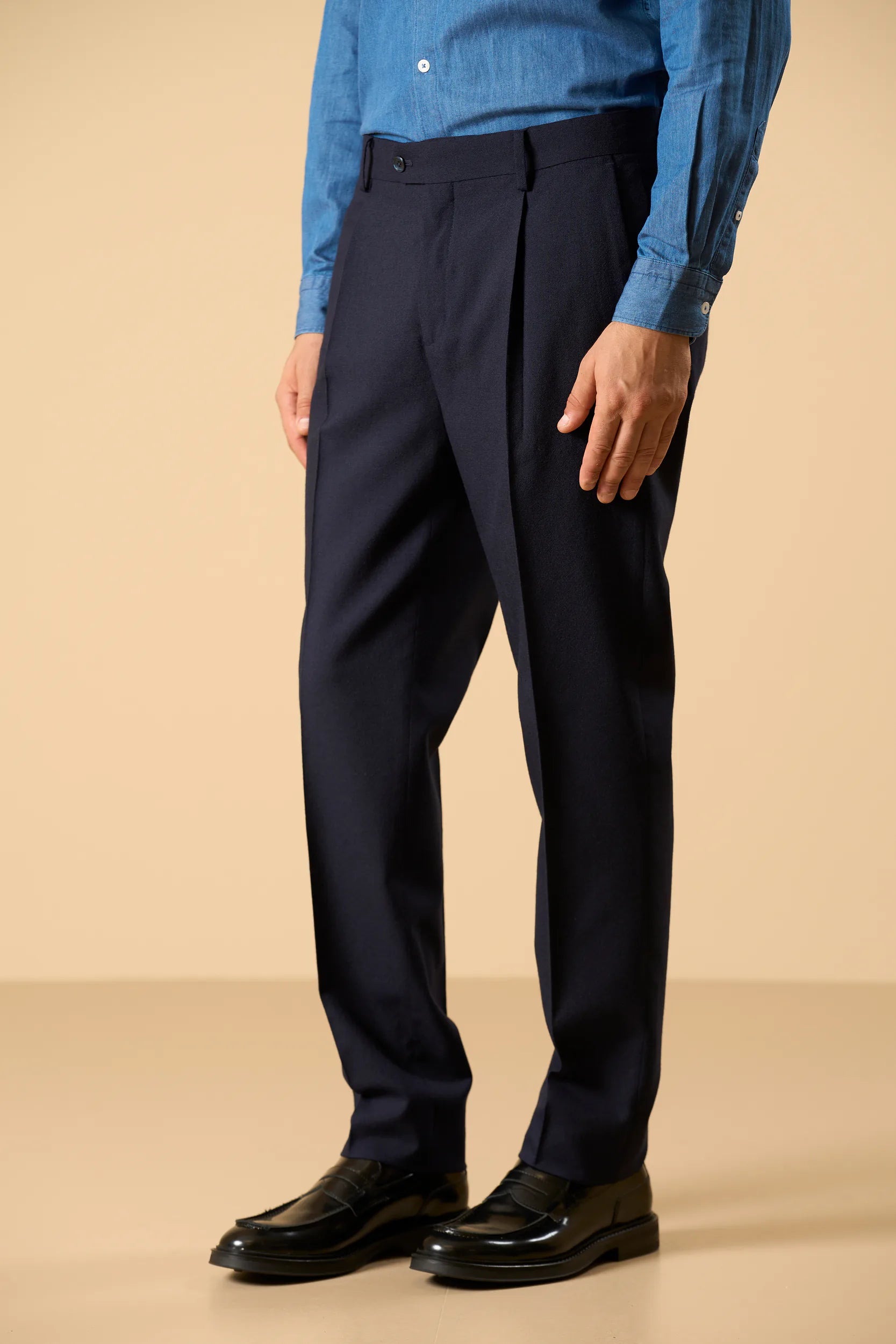 Pantalone blu lana merinos custom fit Angelico 1