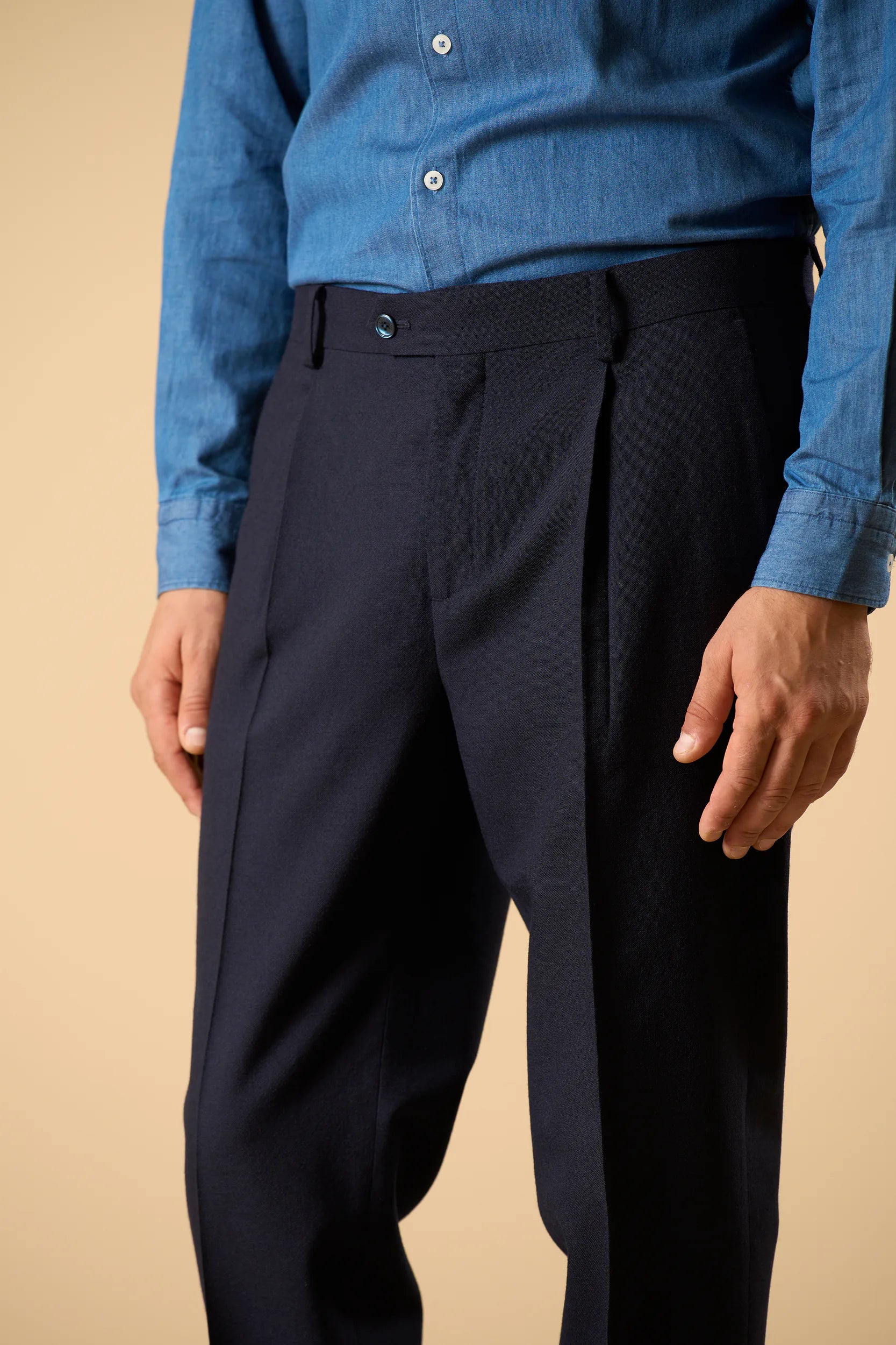Pantalone blu lana merinos custom fit Angelico 2