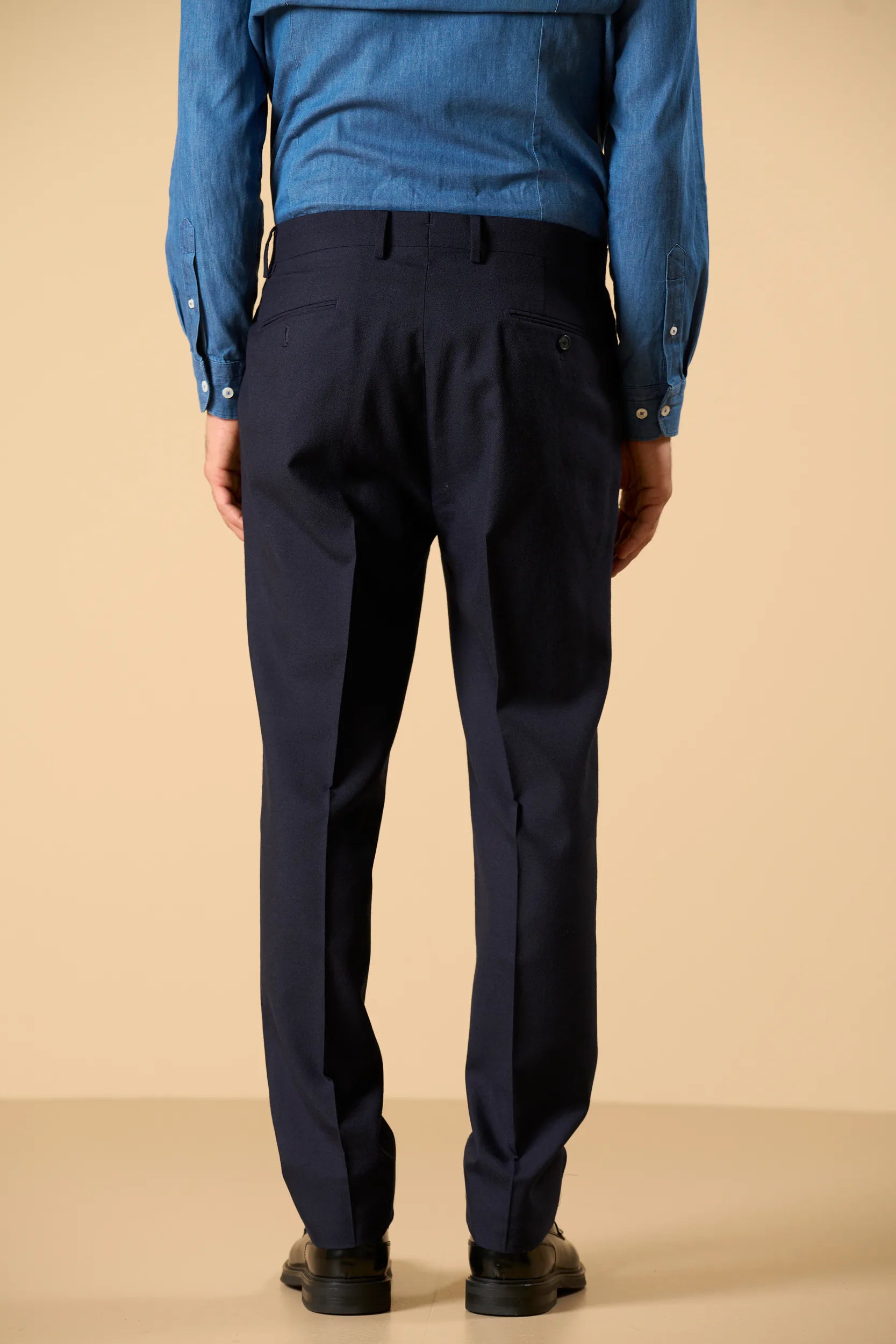 Pantalone blu lana merinos custom fit Angelico 4
