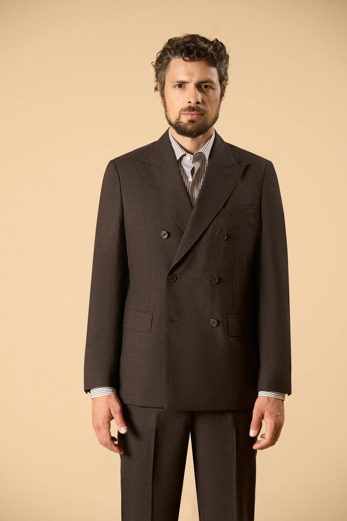 Giacca marrone doppiopetto lana vergine merinos custom fit