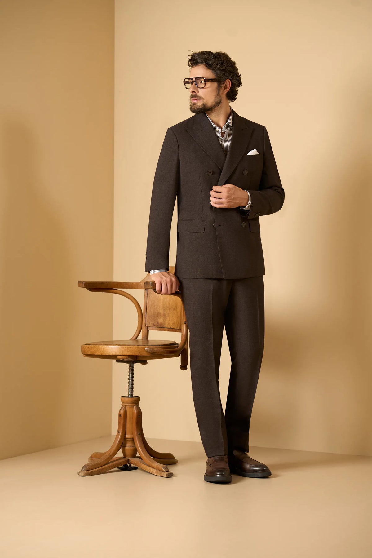 Giacca marrone doppiopetto lana vergine merinos custom fit