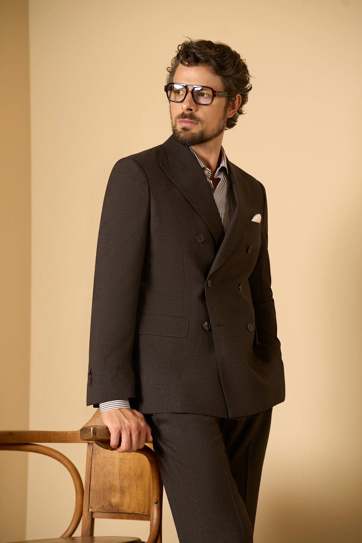 Giacca marrone doppiopetto lana vergine merinos custom fit