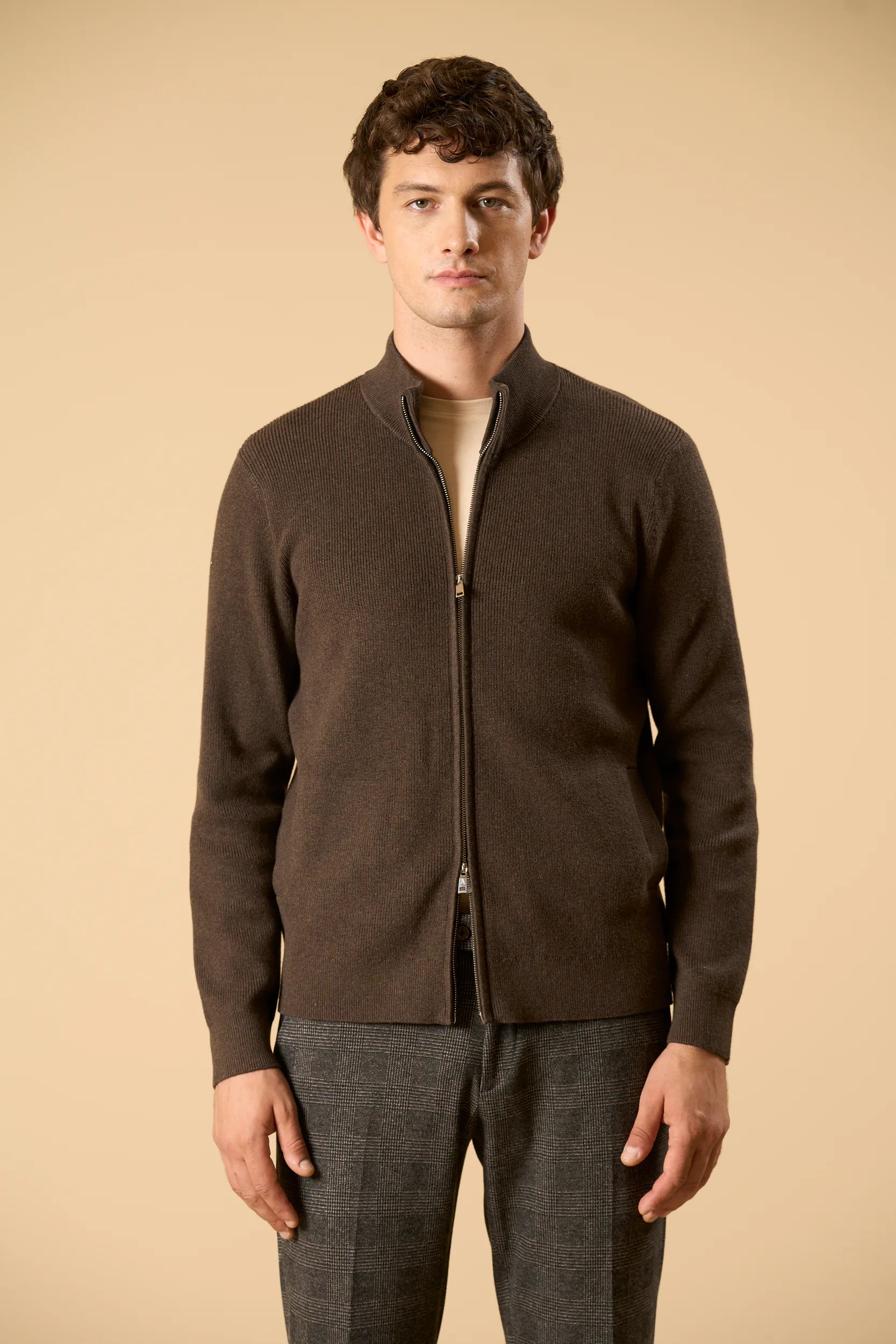 Maglia marrone full zip cotone Angelico 5