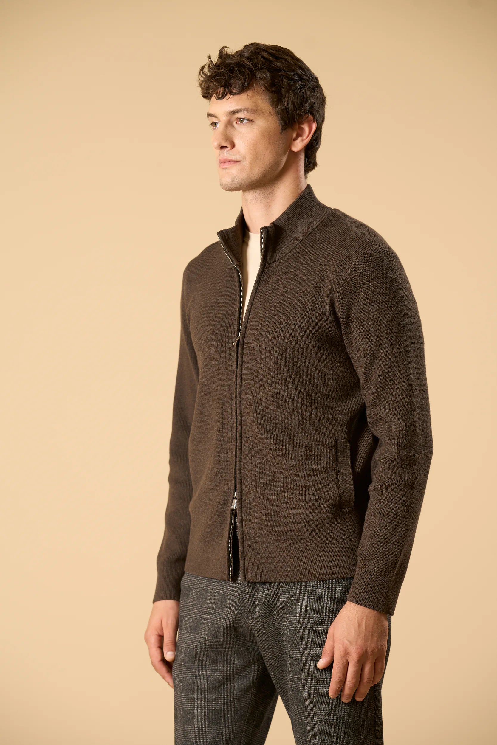Maglia marrone full zip cotone Angelico 3