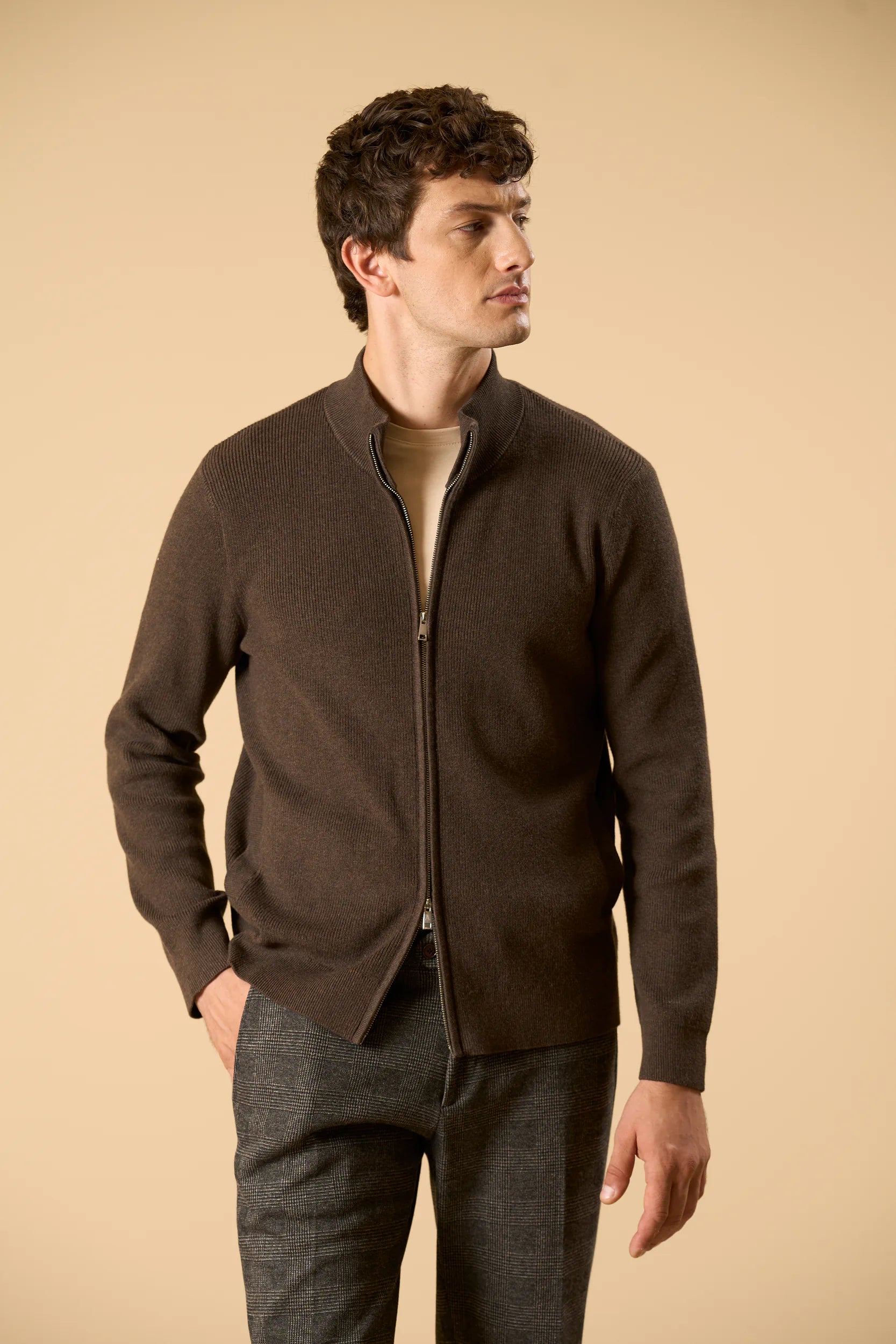 Maglia marrone full zip cotone Angelico 2