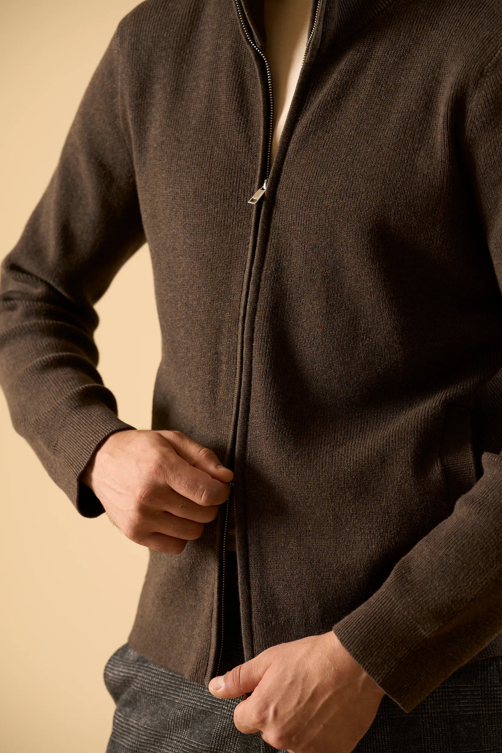 Maglia marrone full zip cotone Angelico 4