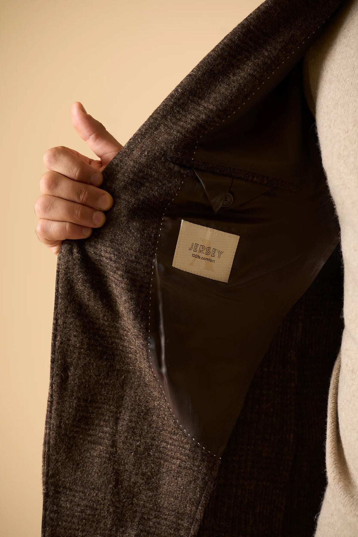 Braune Jersey-Jacke mit Hahnentrittmuster im Custom Fit Angelico 8